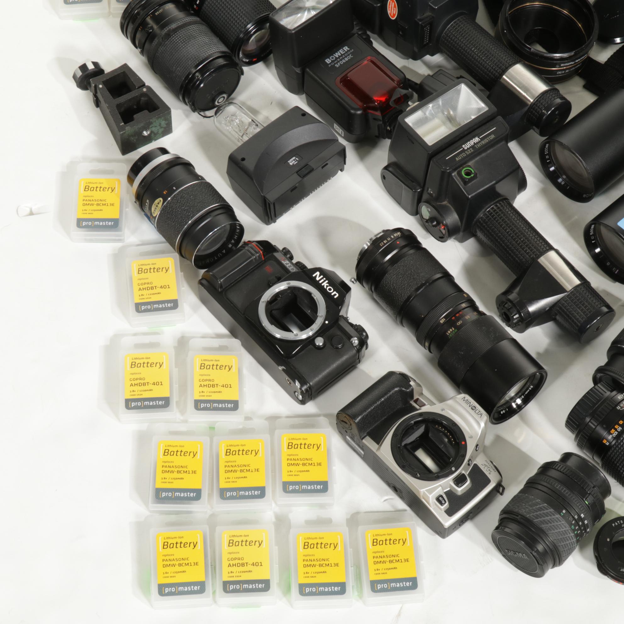 Nikon N2000 Camera Body, Promaster L Brackets, Lenses, Flashes and Other