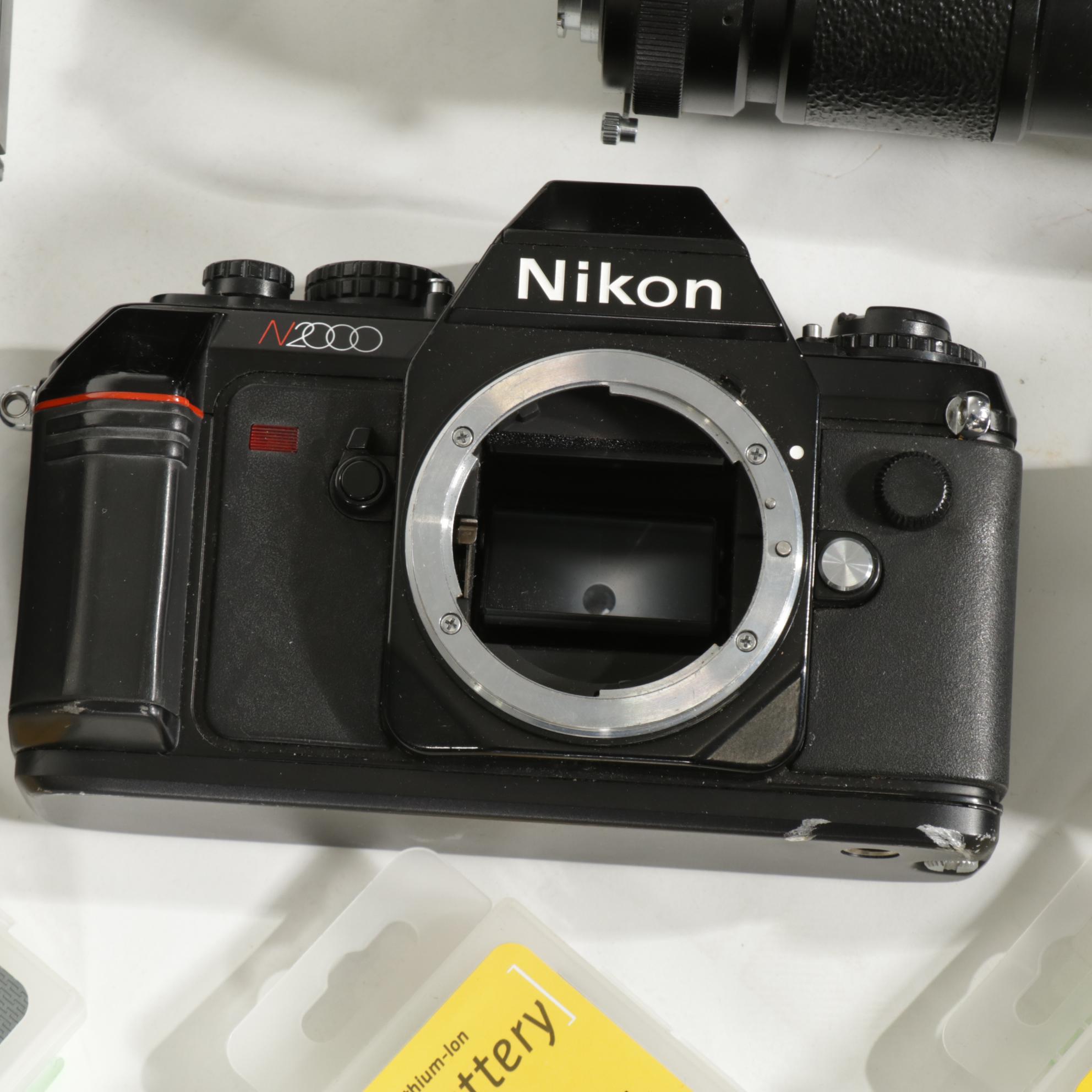 Nikon N2000 Camera Body, Promaster L Brackets, Lenses, Flashes and Other