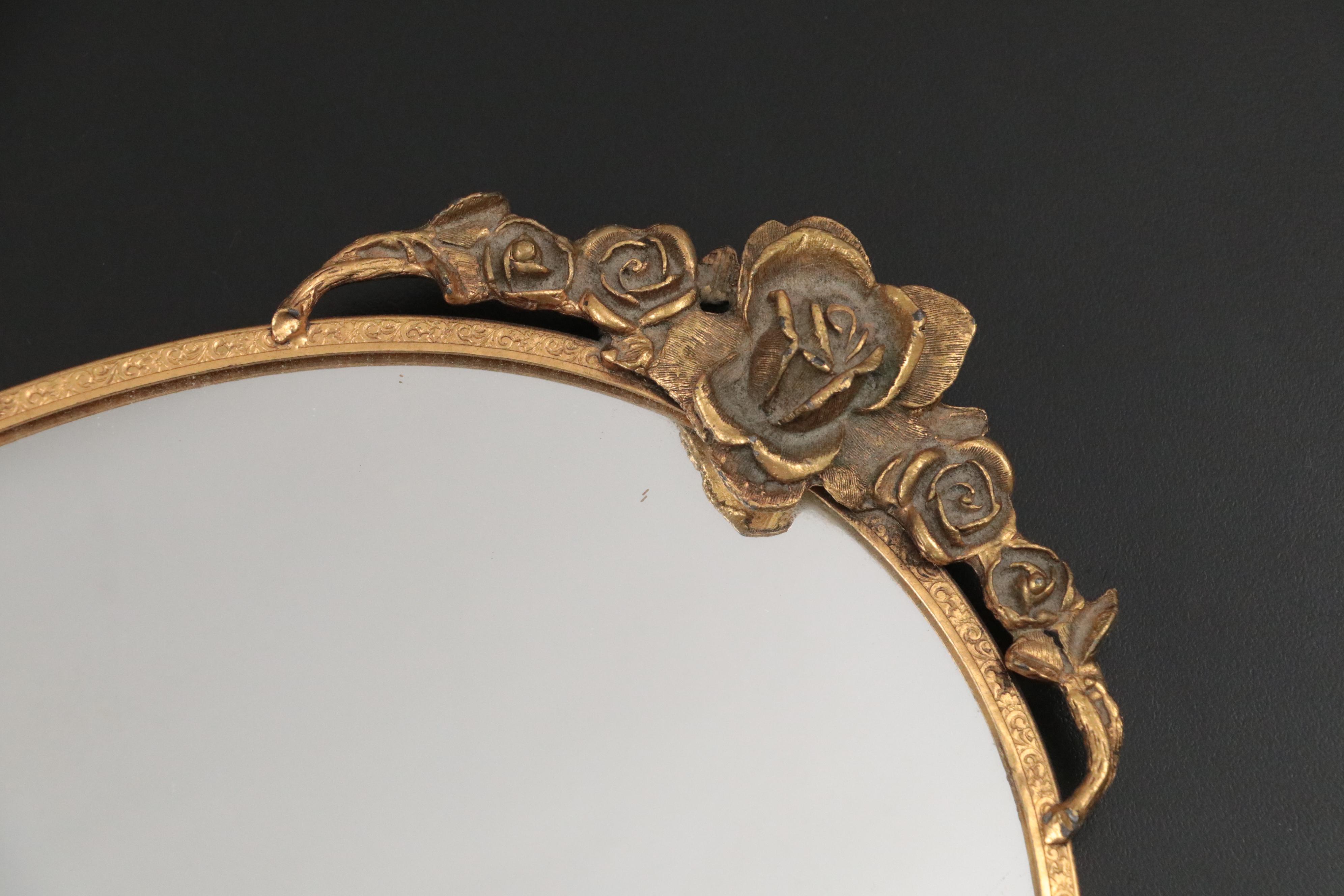 Globe 24K Gold Plated Hand Mirror and Brush with Other Mirrored Vanity Tray
