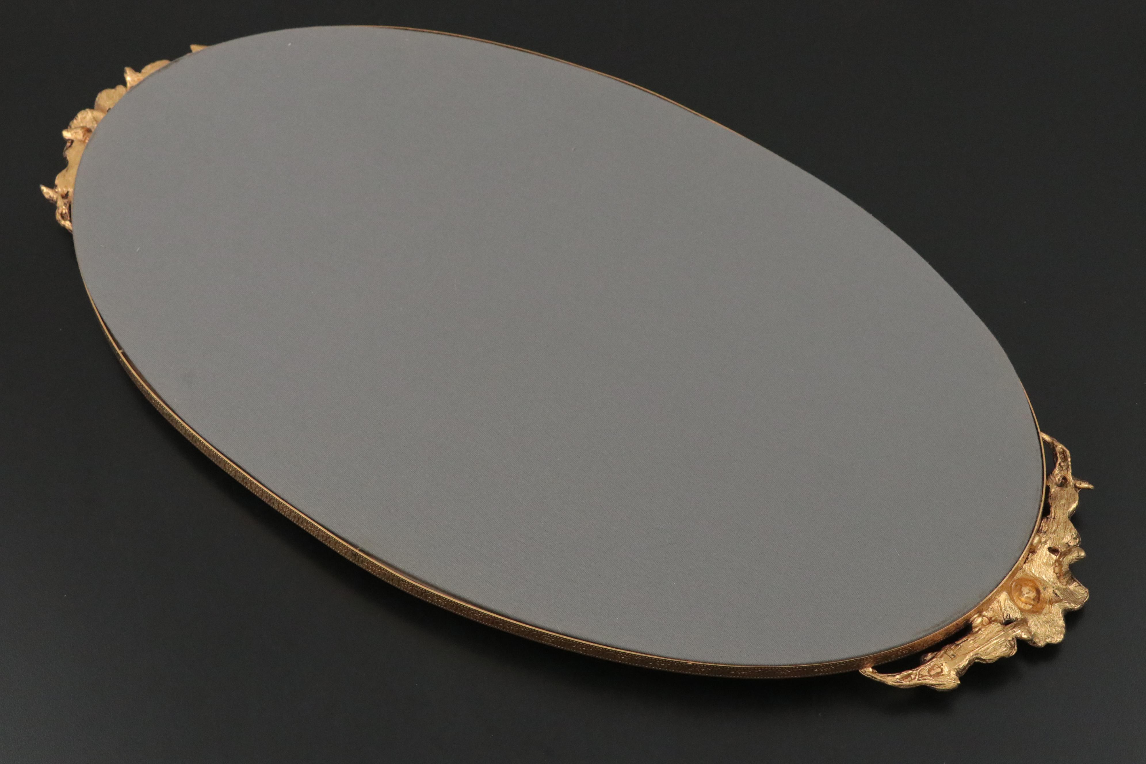Globe 24K Gold Plated Hand Mirror and Brush with Other Mirrored Vanity Tray