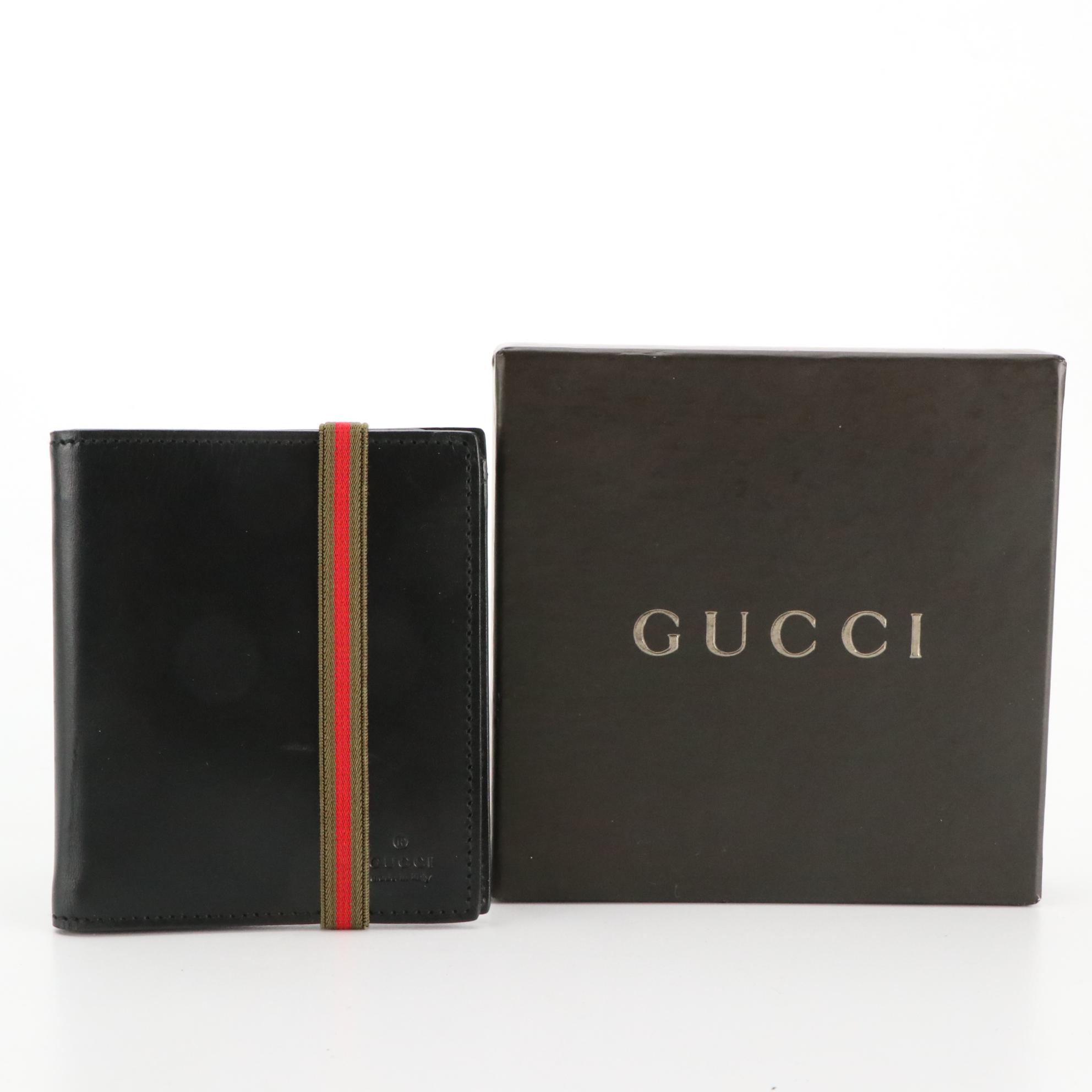Gucci Men's Black Smooth Leather Bifold Wallet in Box