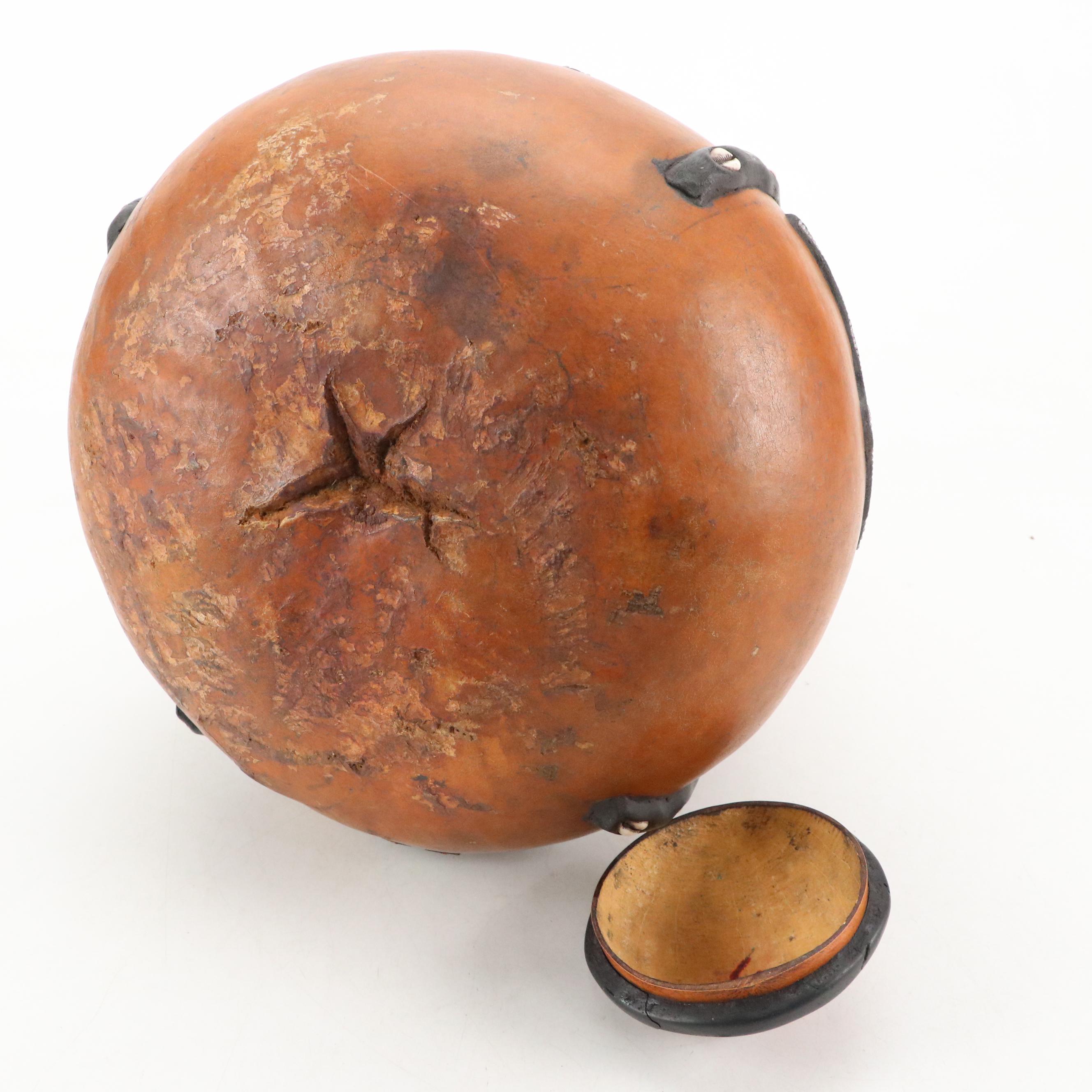 Ghana Ashanti Tribe Animals Beaded and Cowrie Shell Gourd