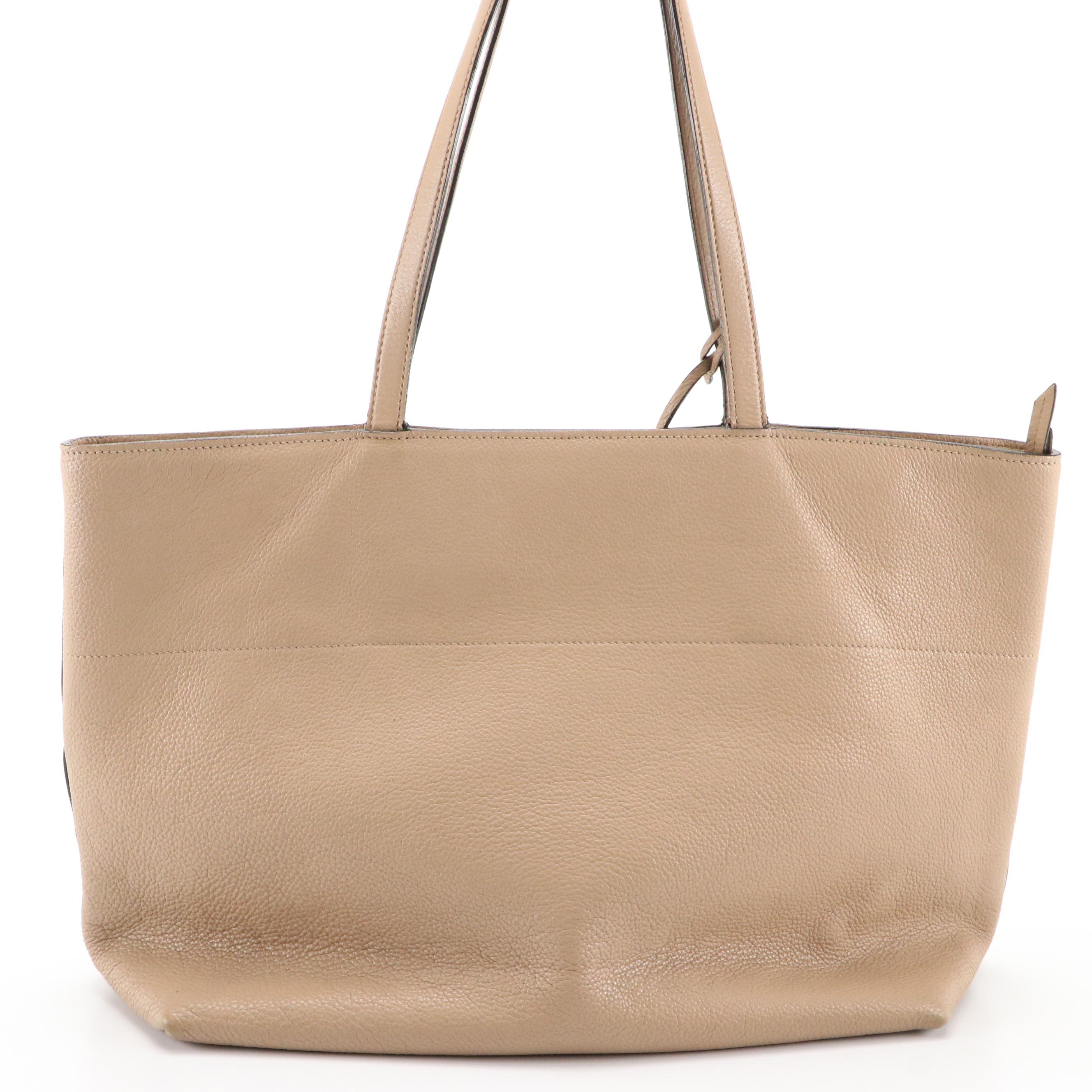 Prada Beige Grained Leather Shoulder Tote Bag