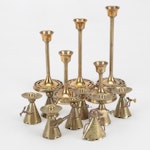 Brass Candlesticks With Mexican Mariachi Band Figurines