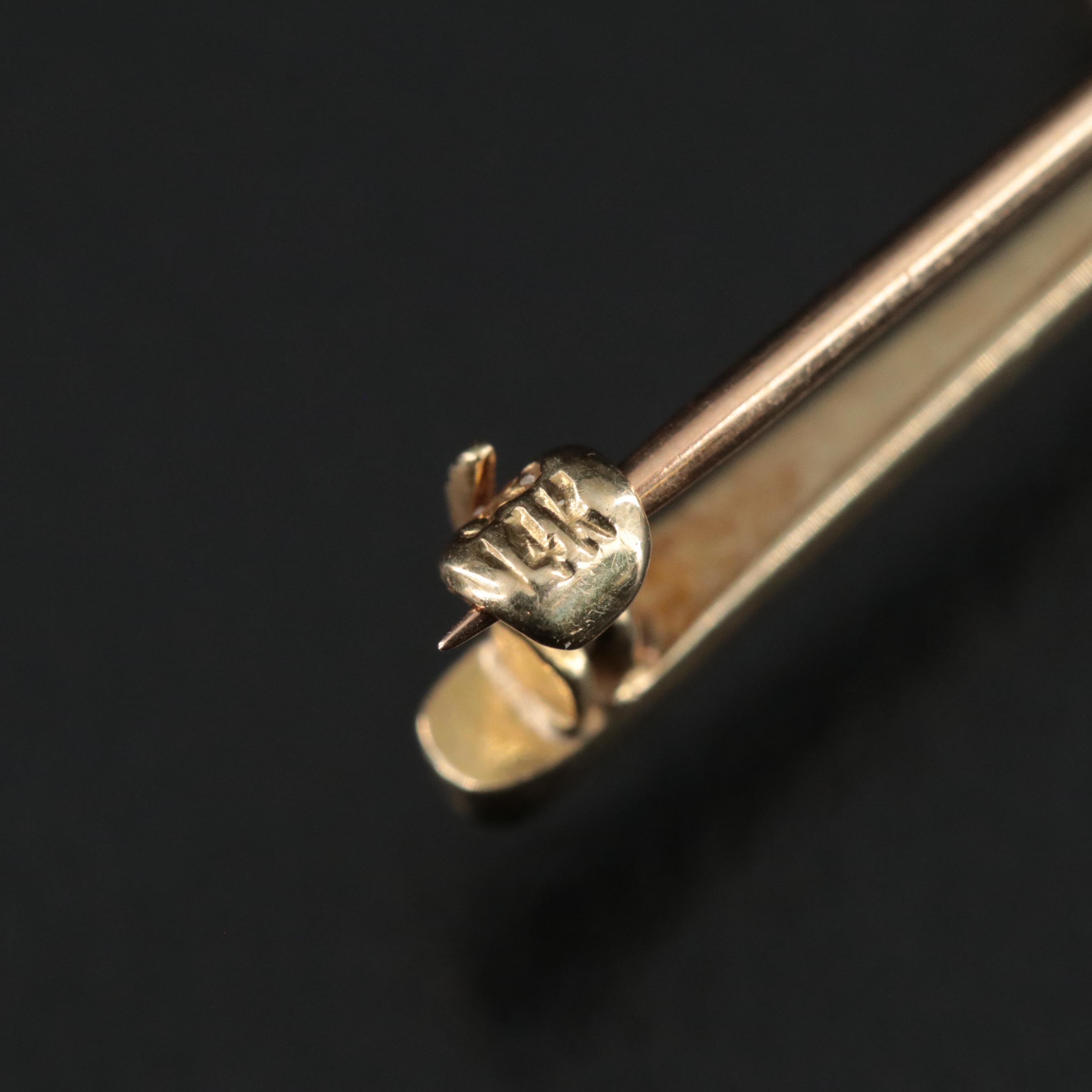 14K Carved Jadeite Floral Bar Pin