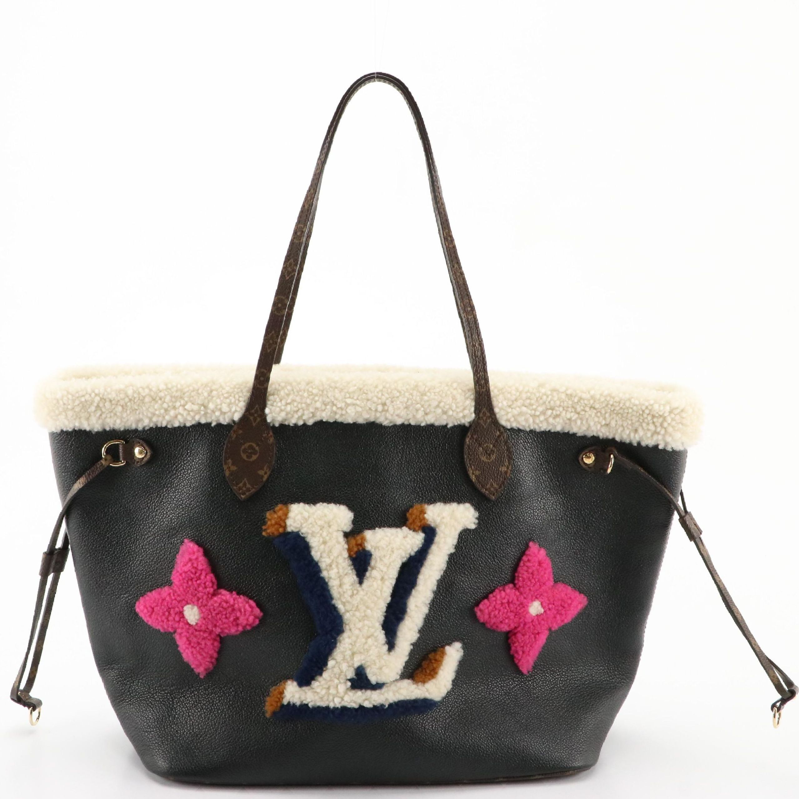 Louis Vuitton Limited Edition Black Leather Monogram Teddy Neverfull MM Tote