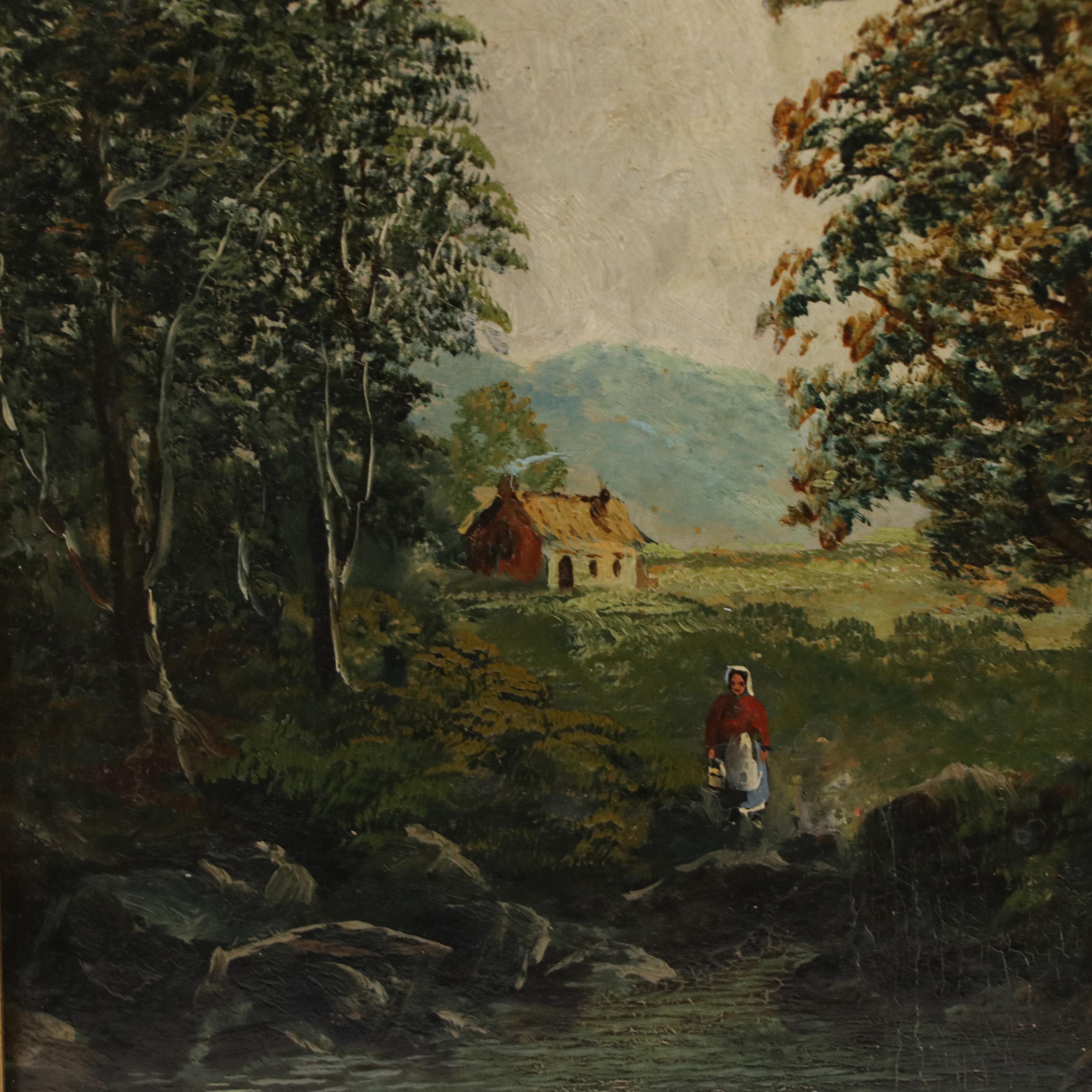 R. Plum Oil Painting of Central European Landscape
