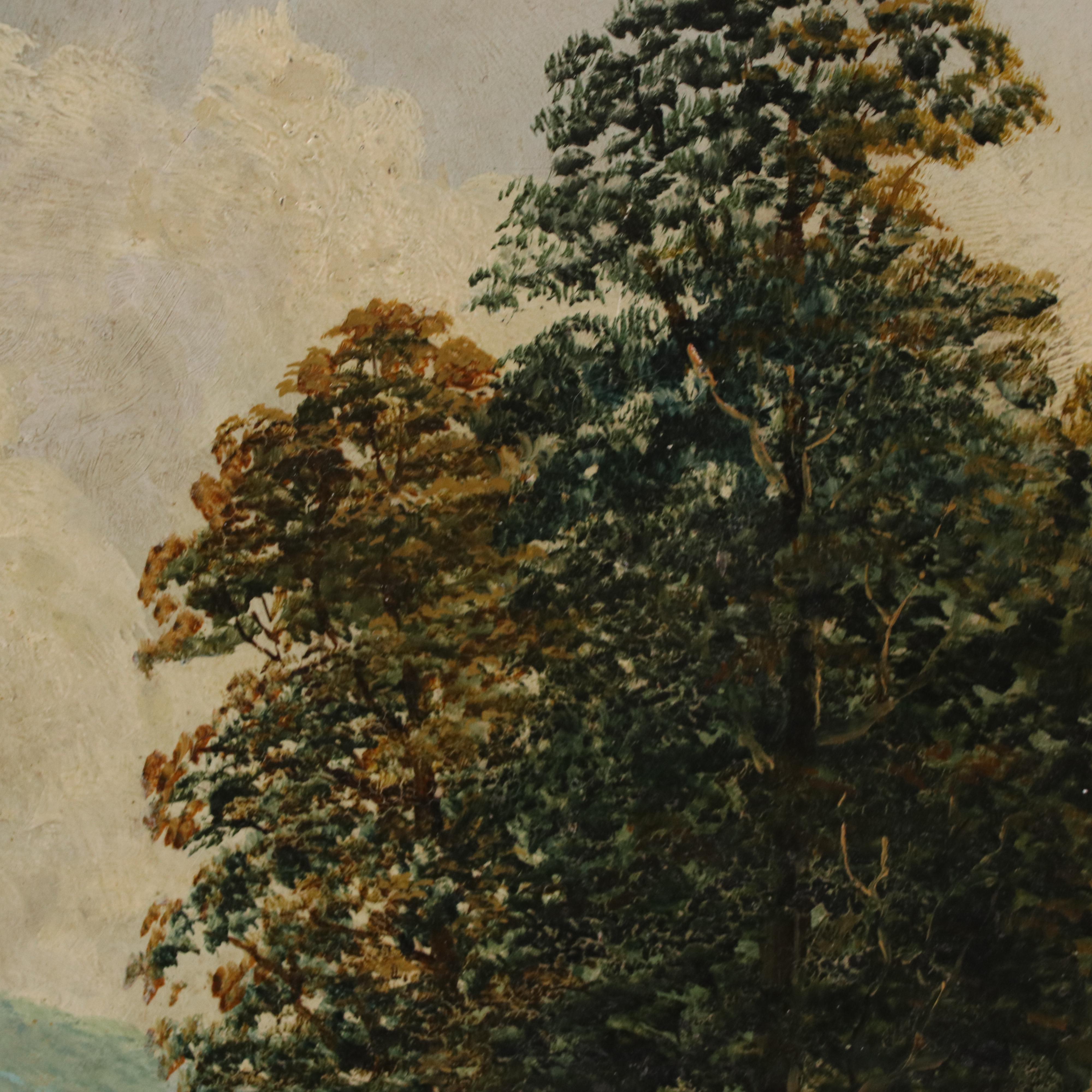 R. Plum Oil Painting of Central European Landscape