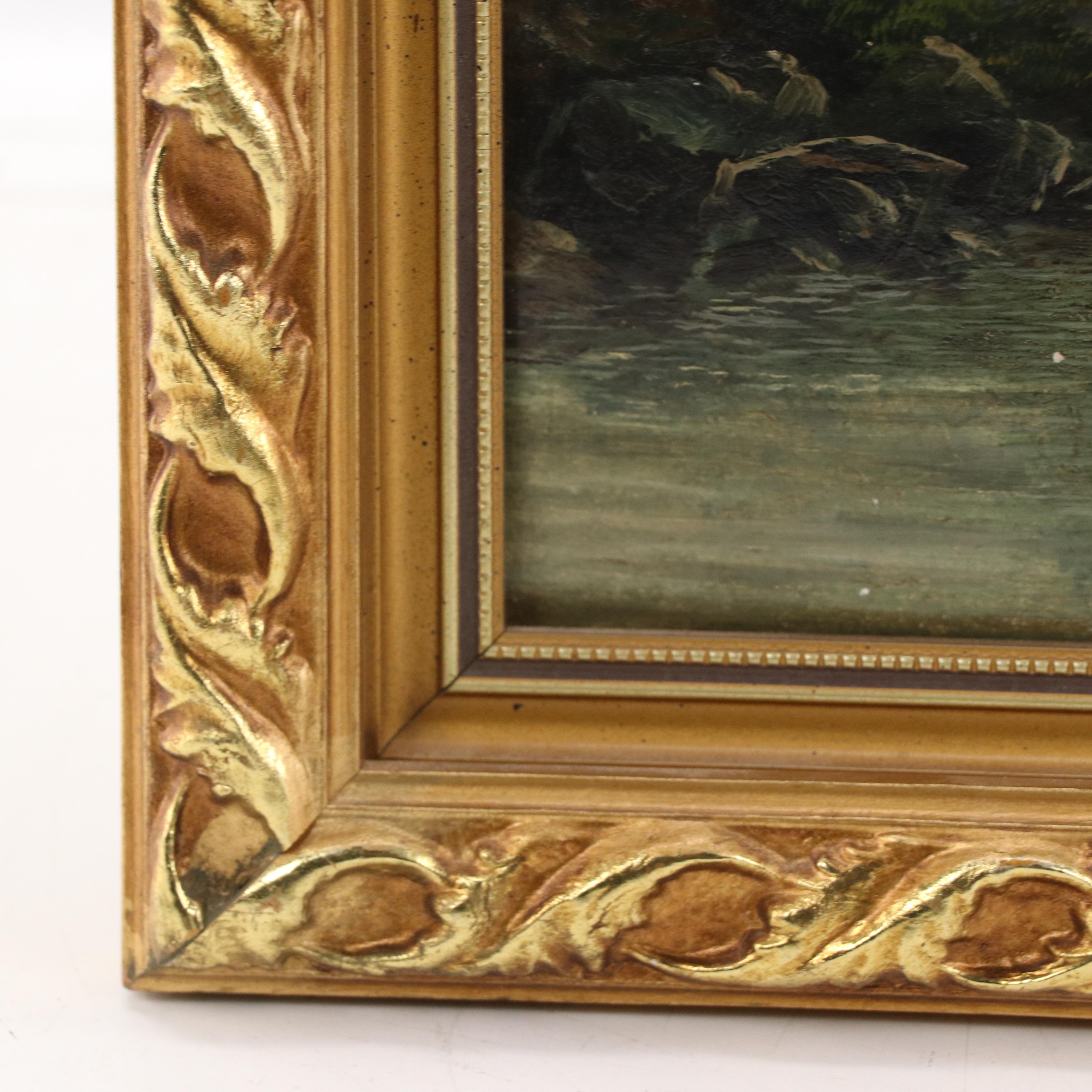 R. Plum Oil Painting of Central European Landscape