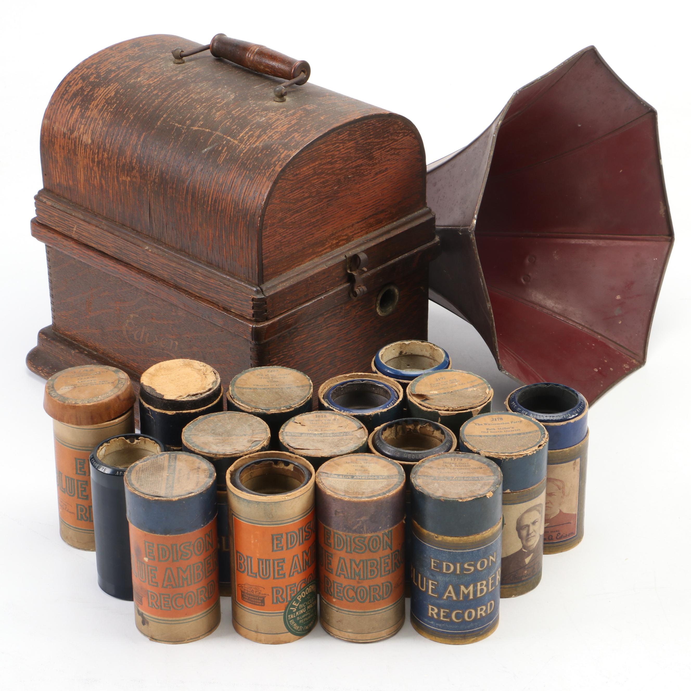 Edison Fireside Phonograph Model A with Music Cylinders, Early 20th C.