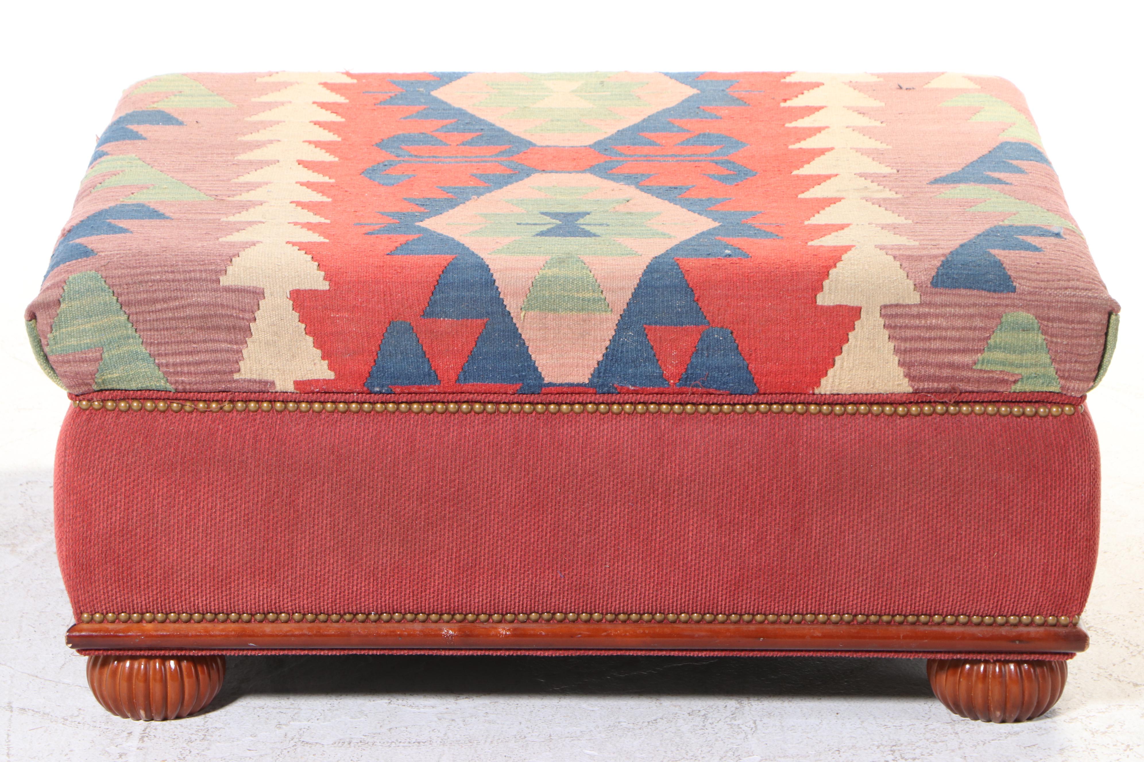 Kilim-Upholstered Cocktail Ottoman