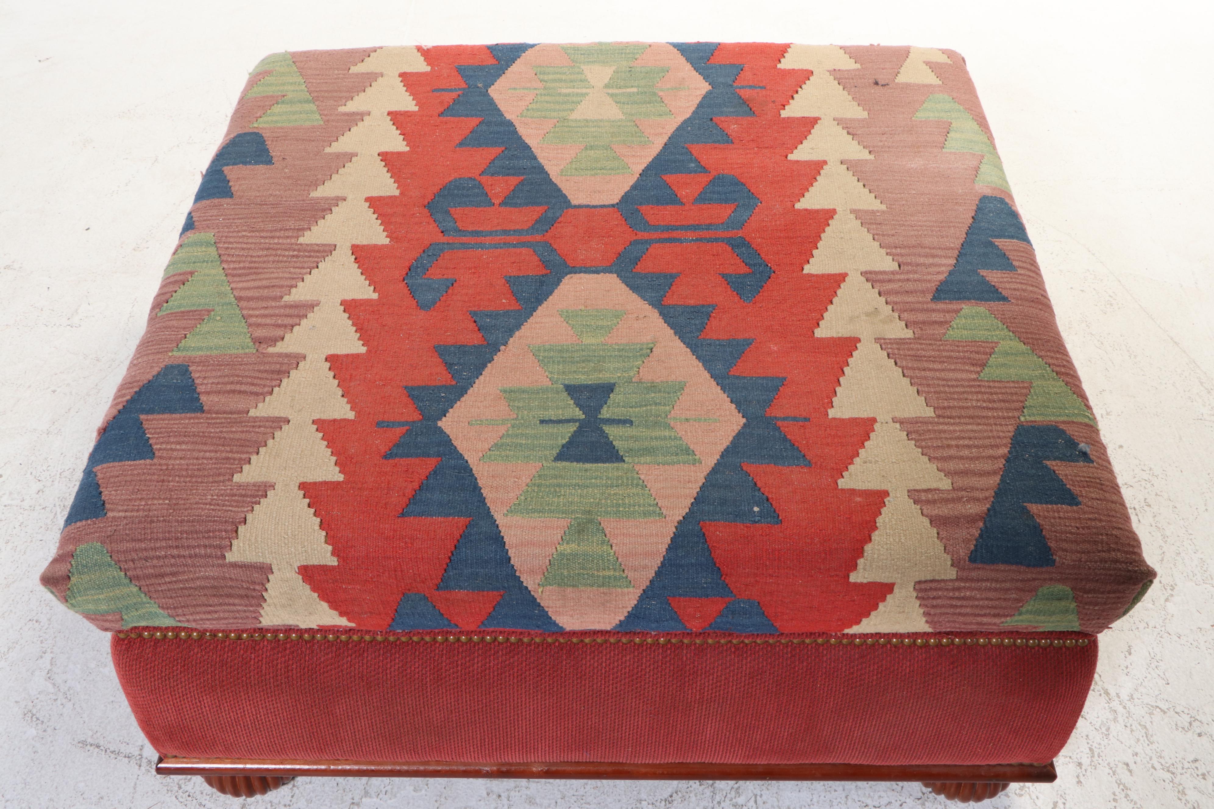 Kilim-Upholstered Cocktail Ottoman
