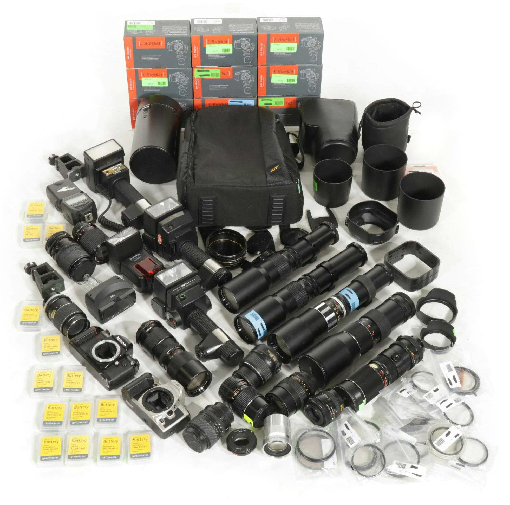 Nikon N2000 Camera Body, Promaster L Brackets, Lenses, Flashes and Other