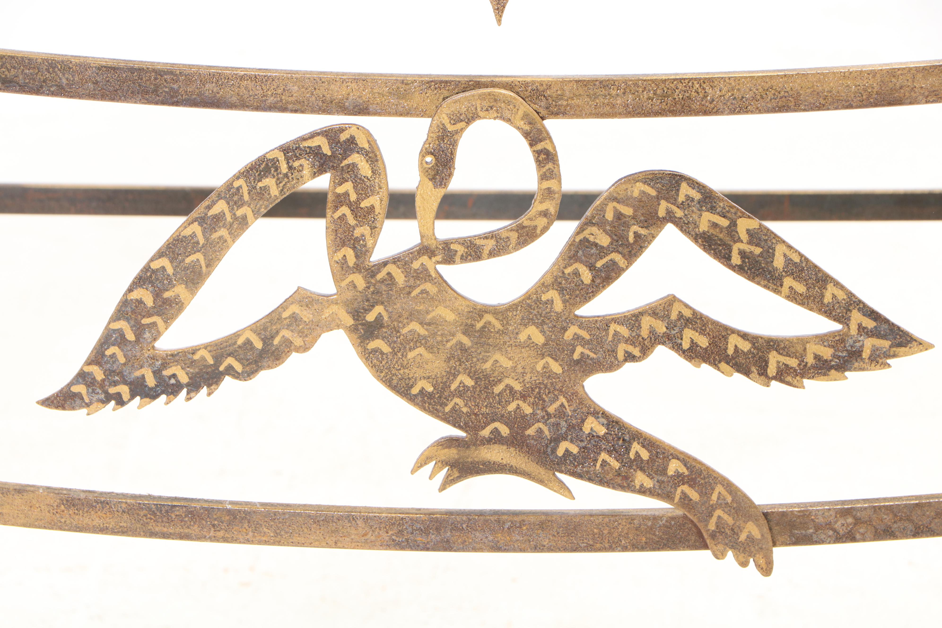 Contemporary Gilt Metal and Glass Top Demilune Console Table with Bird Motifs