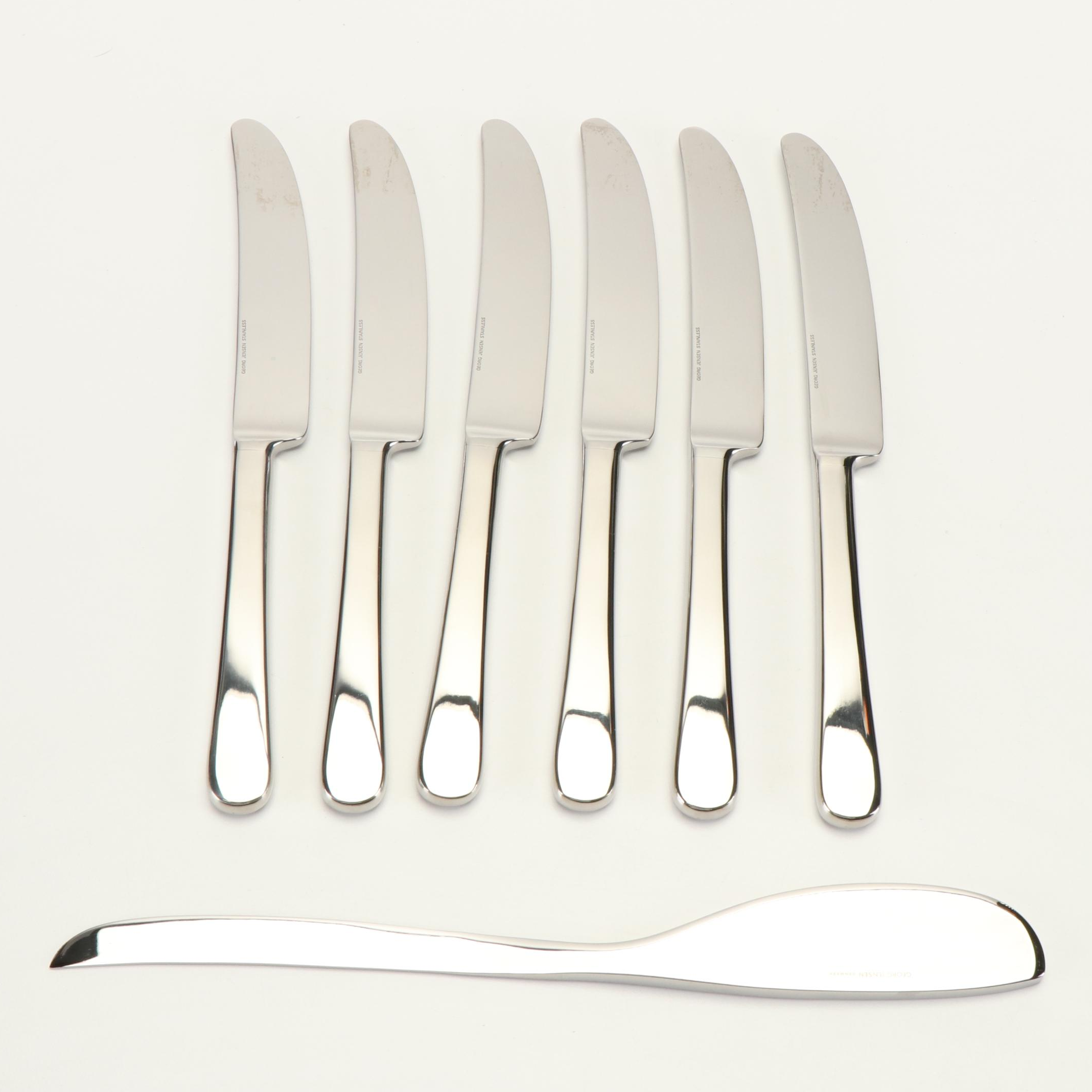 Georg Jensen Stainless Steel Cheese Knife, Butter Knives and Left Handed Spoons