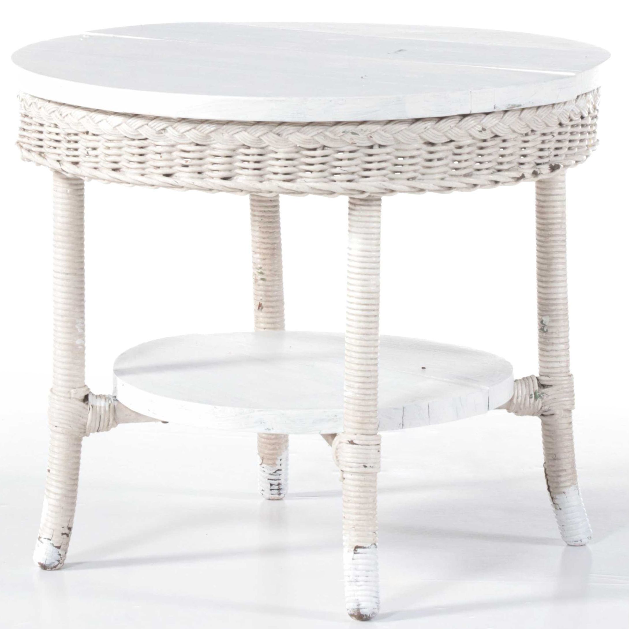 Late Victorian White-Painted Wicker and Hardwood Side Table, Early 20th Century