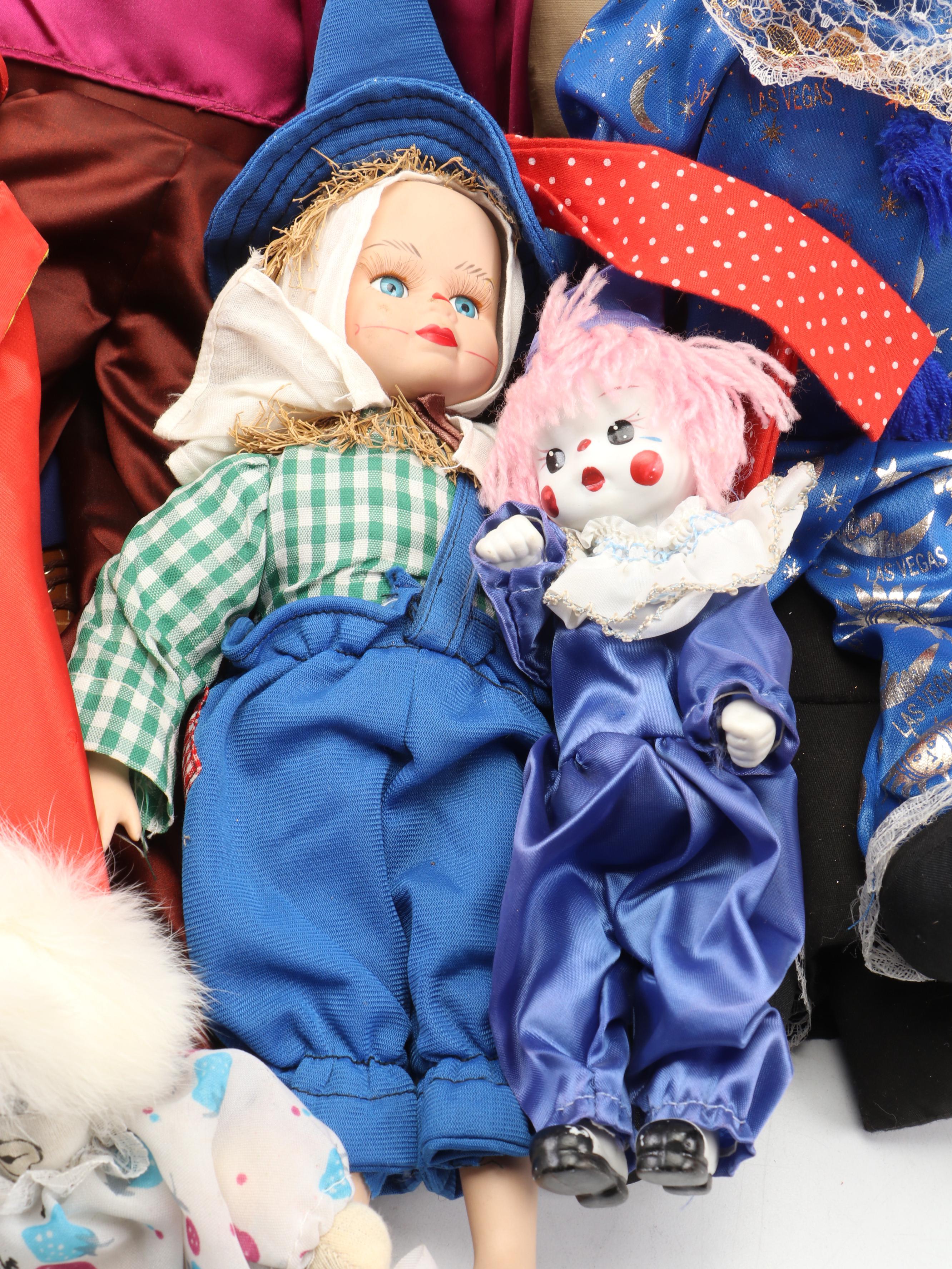 Musical Emmett Kelly as "Weary Willie" Porcelain Doll with Other Clown Dolls
