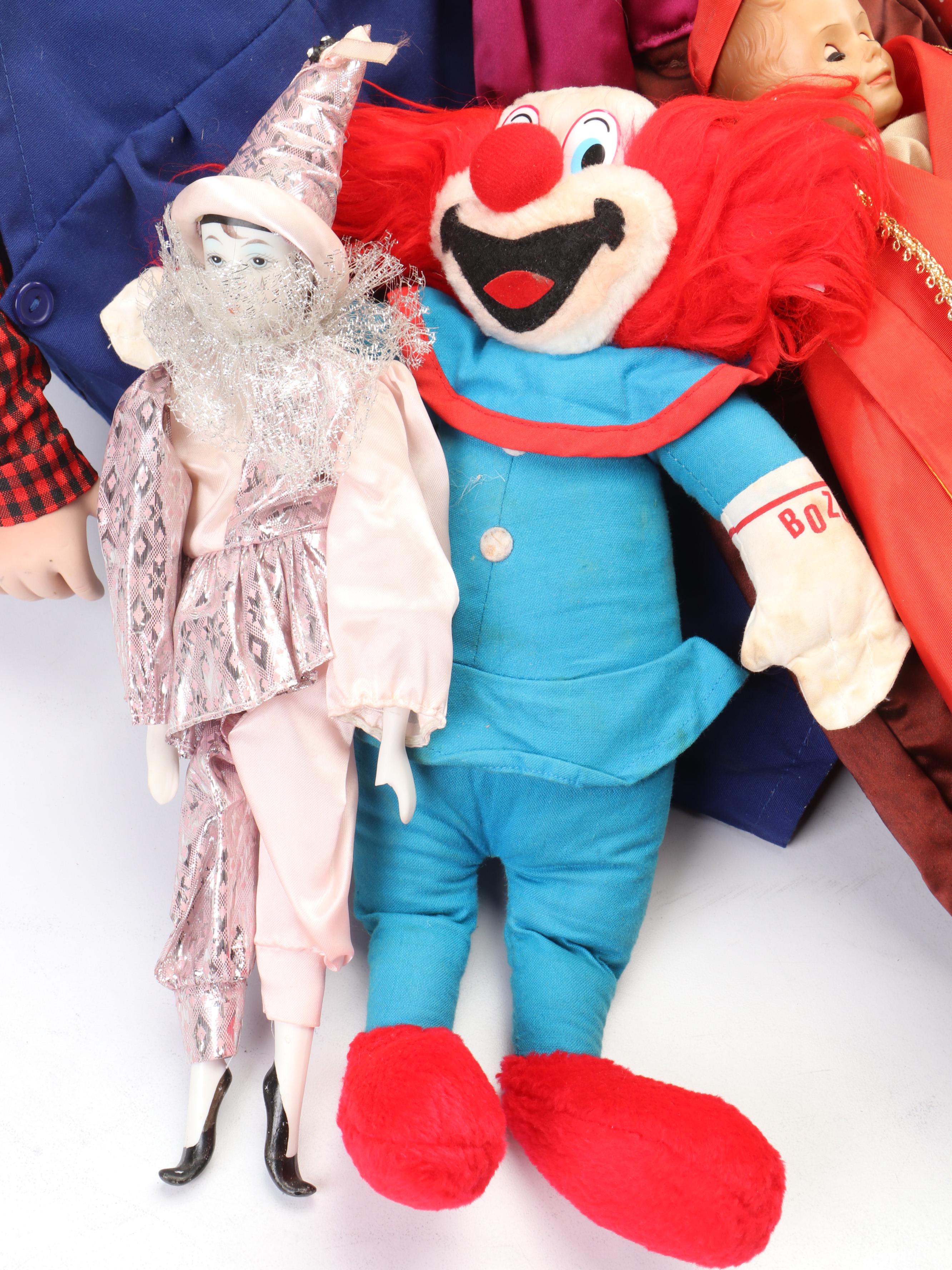 Musical Emmett Kelly as "Weary Willie" Porcelain Doll with Other Clown Dolls