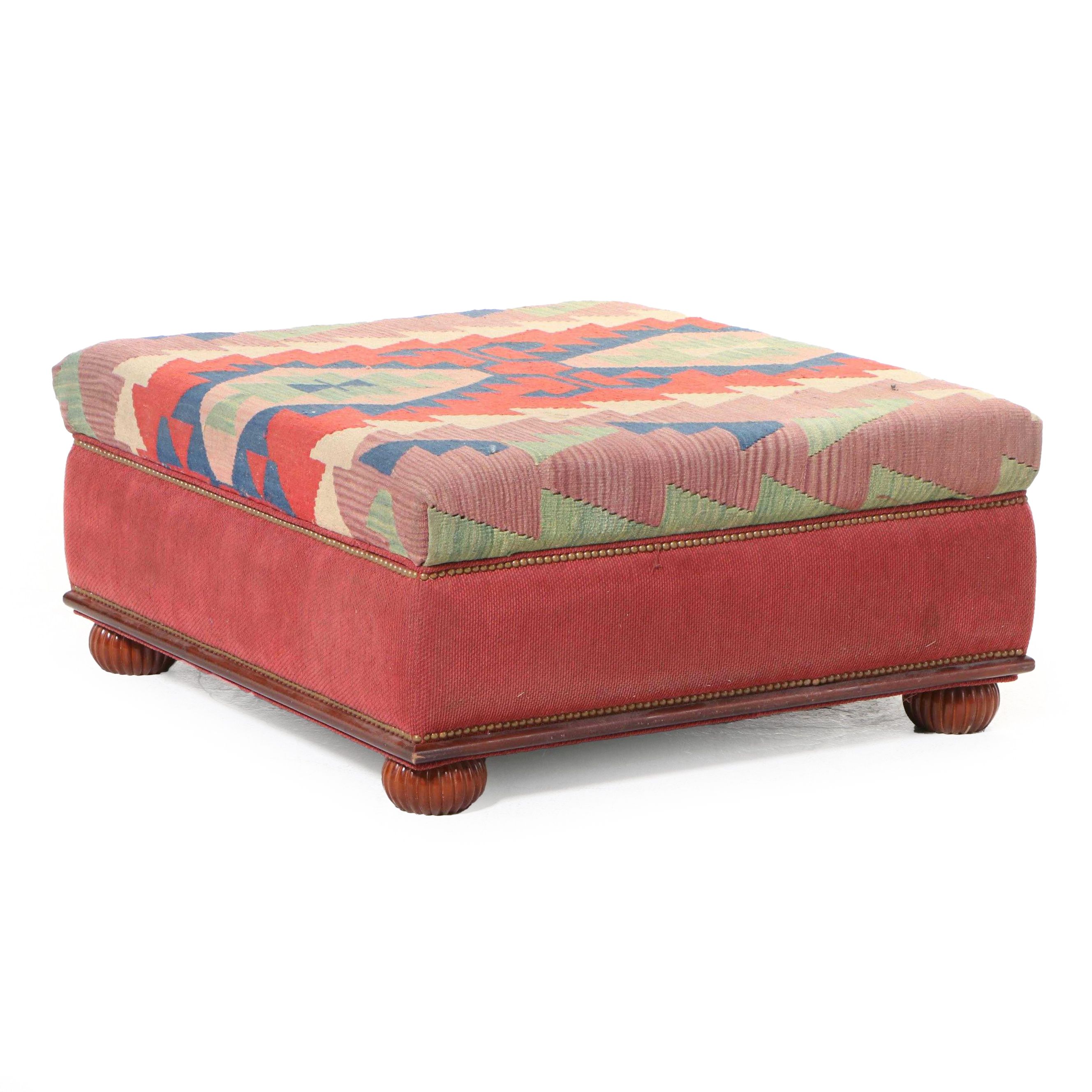 Kilim-Upholstered Cocktail Ottoman