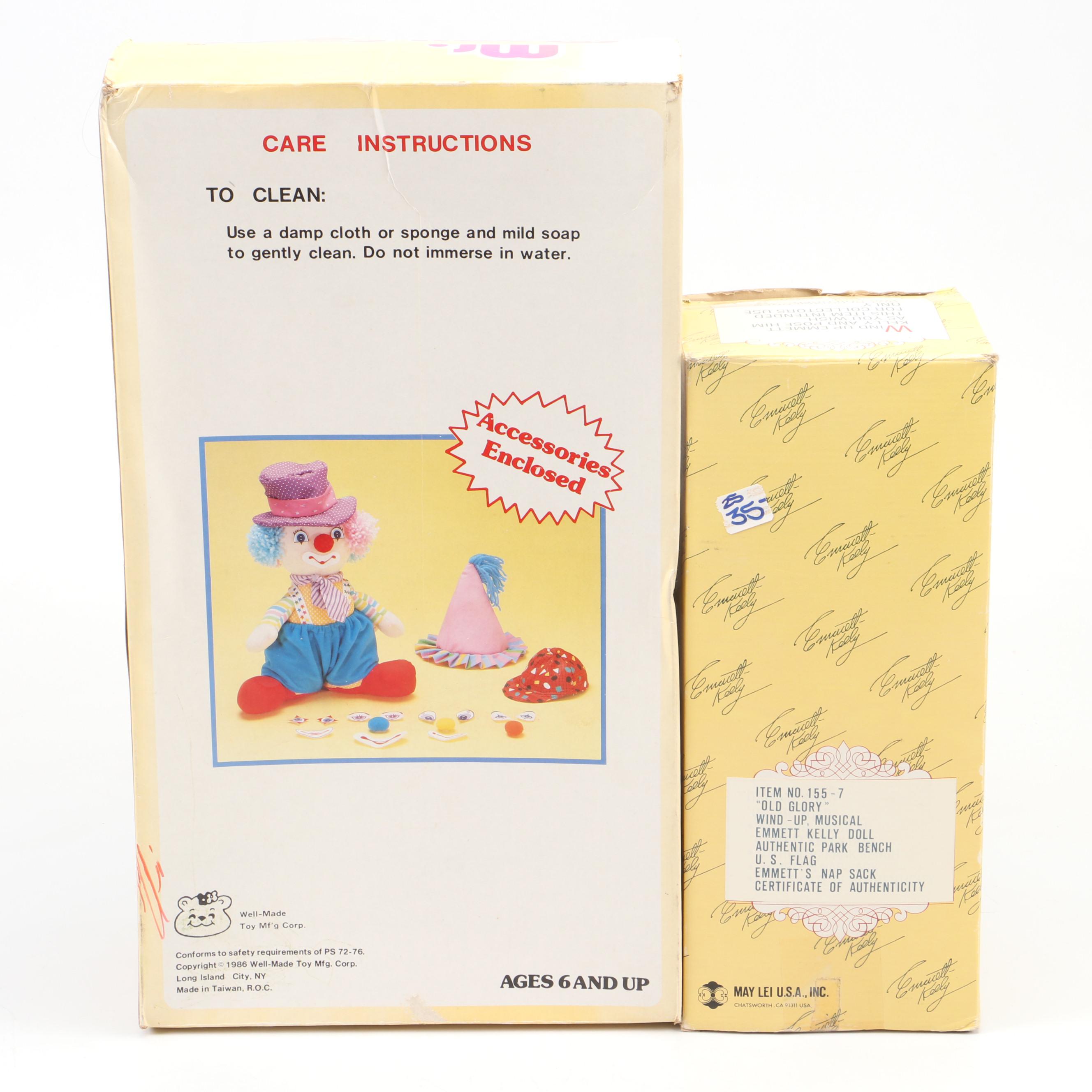 Musical Emmett Kelly as "Weary Willie" Porcelain Doll with Other Clown Dolls