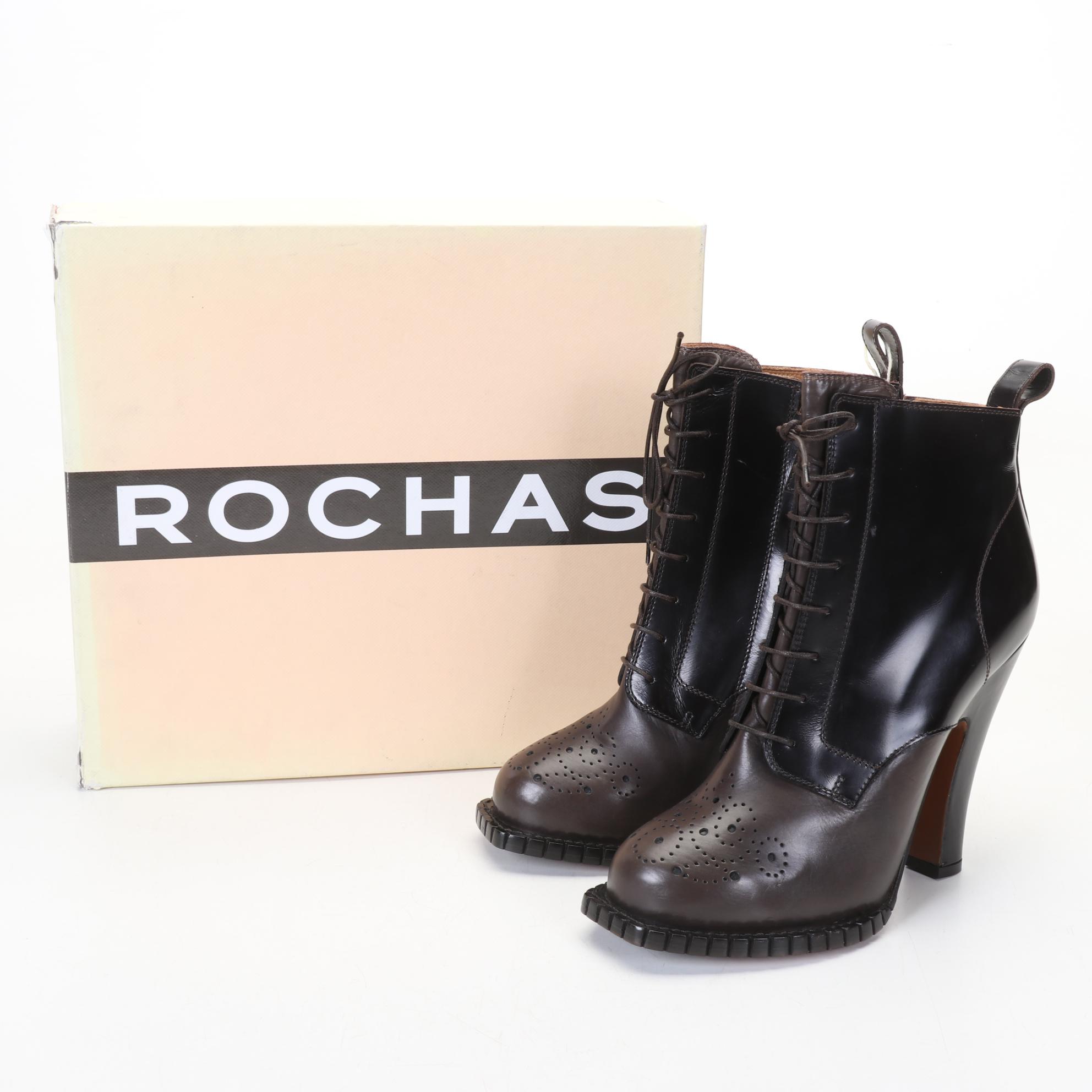 Rochas High-Heel Mocha Brown Ankle Boots, Size 8