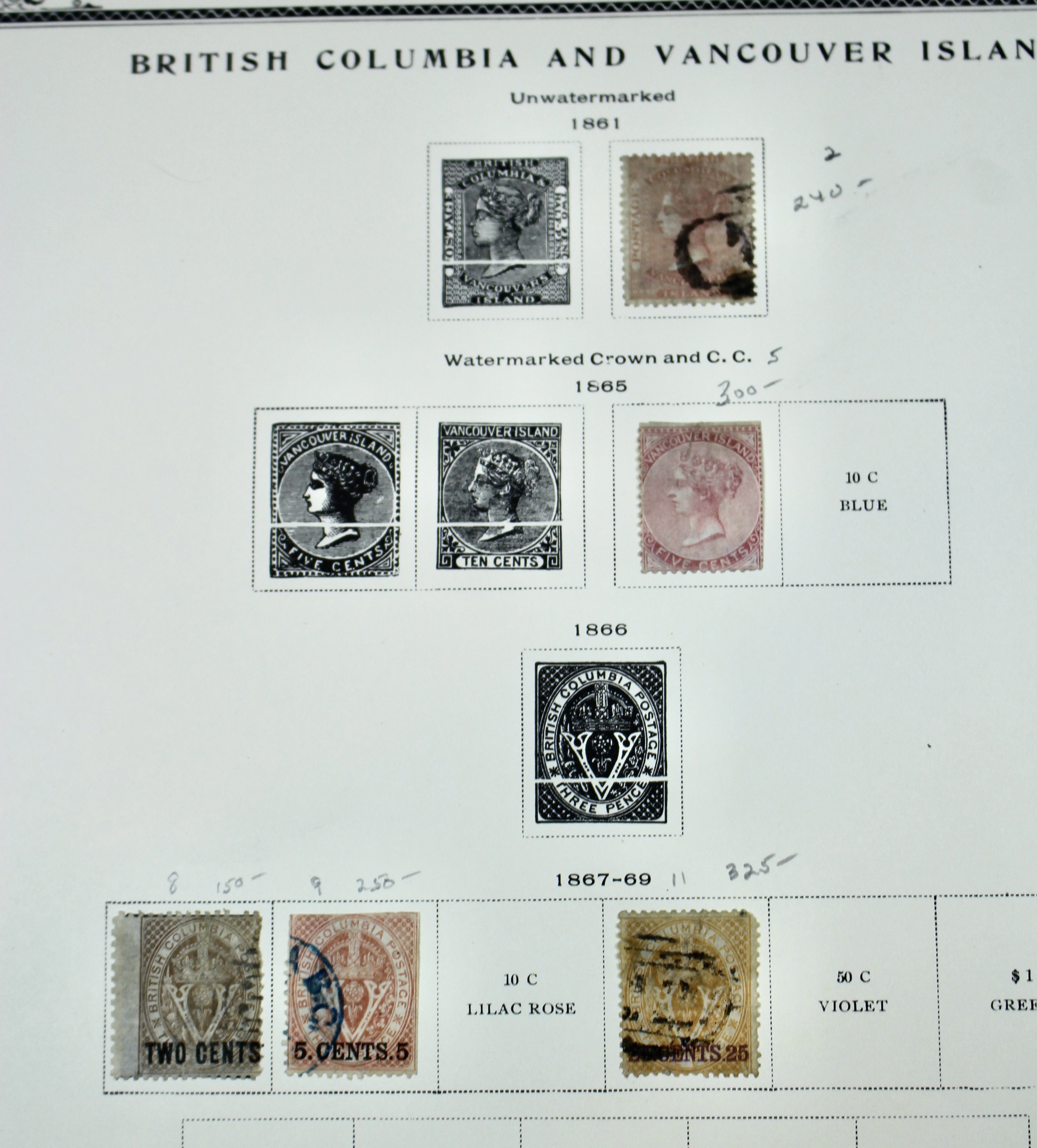 Five Early Vancouver and British Columbia Postage Stamps