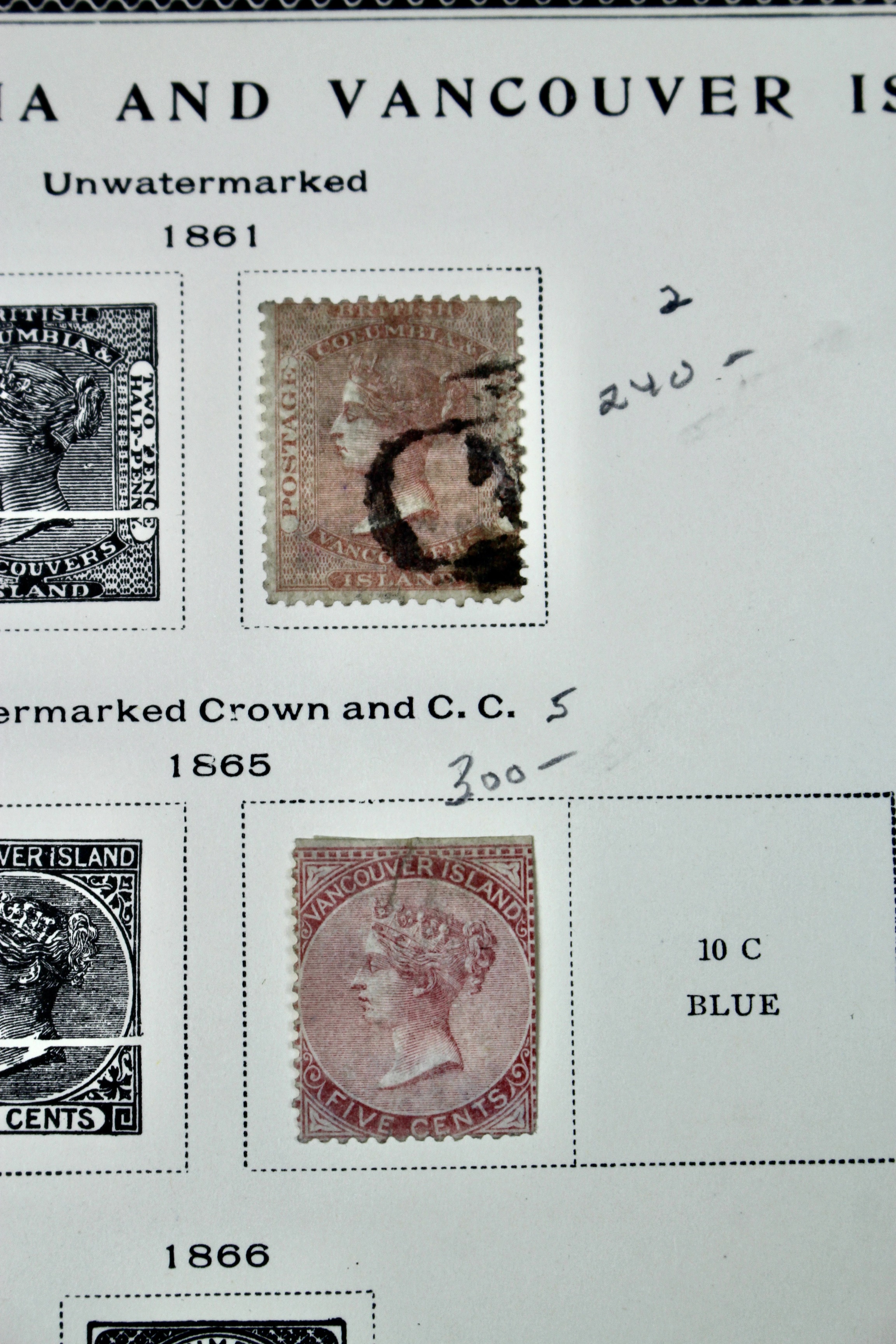 Five Early Vancouver and British Columbia Postage Stamps