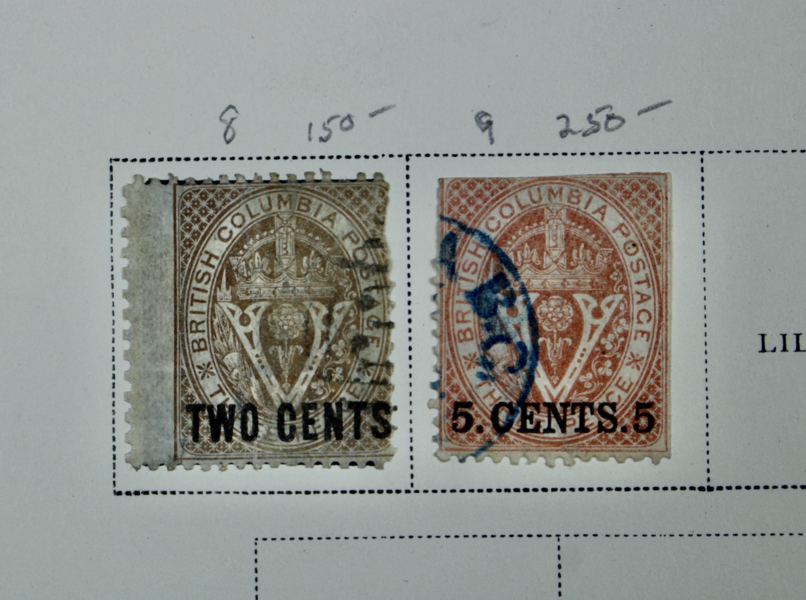 Five Early Vancouver and British Columbia Postage Stamps