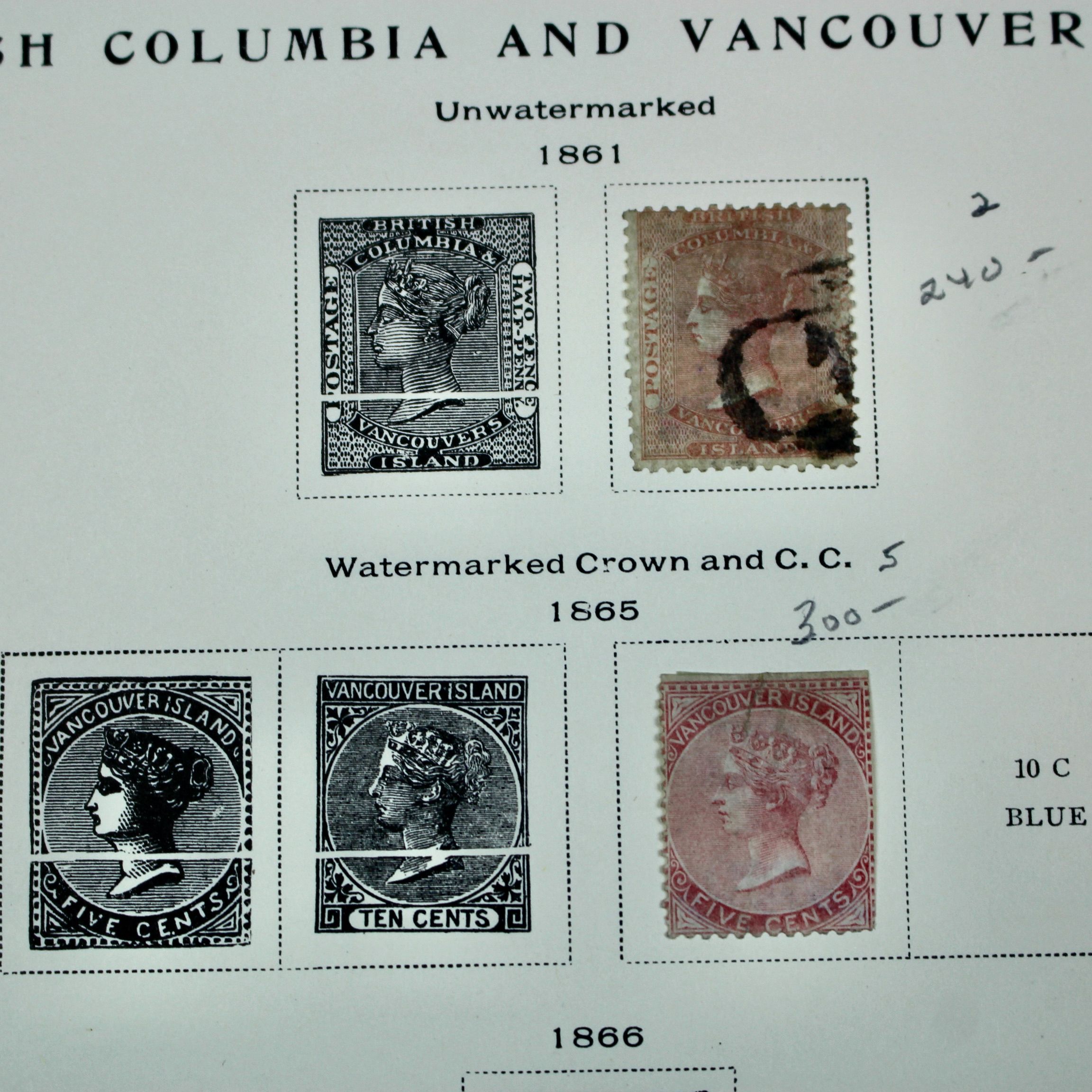 Five Early Vancouver and British Columbia Postage Stamps