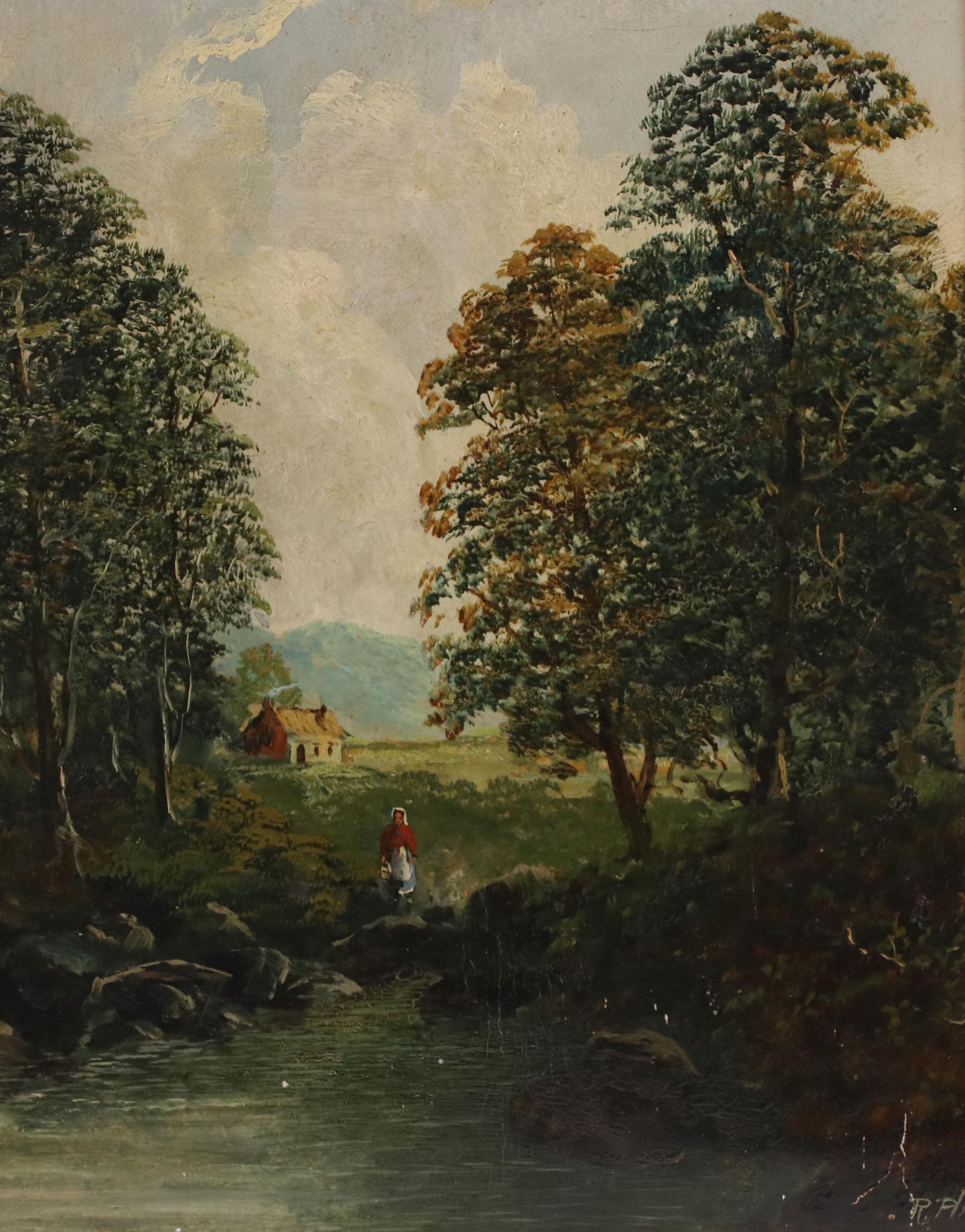 R. Plum Oil Painting of Central European Landscape