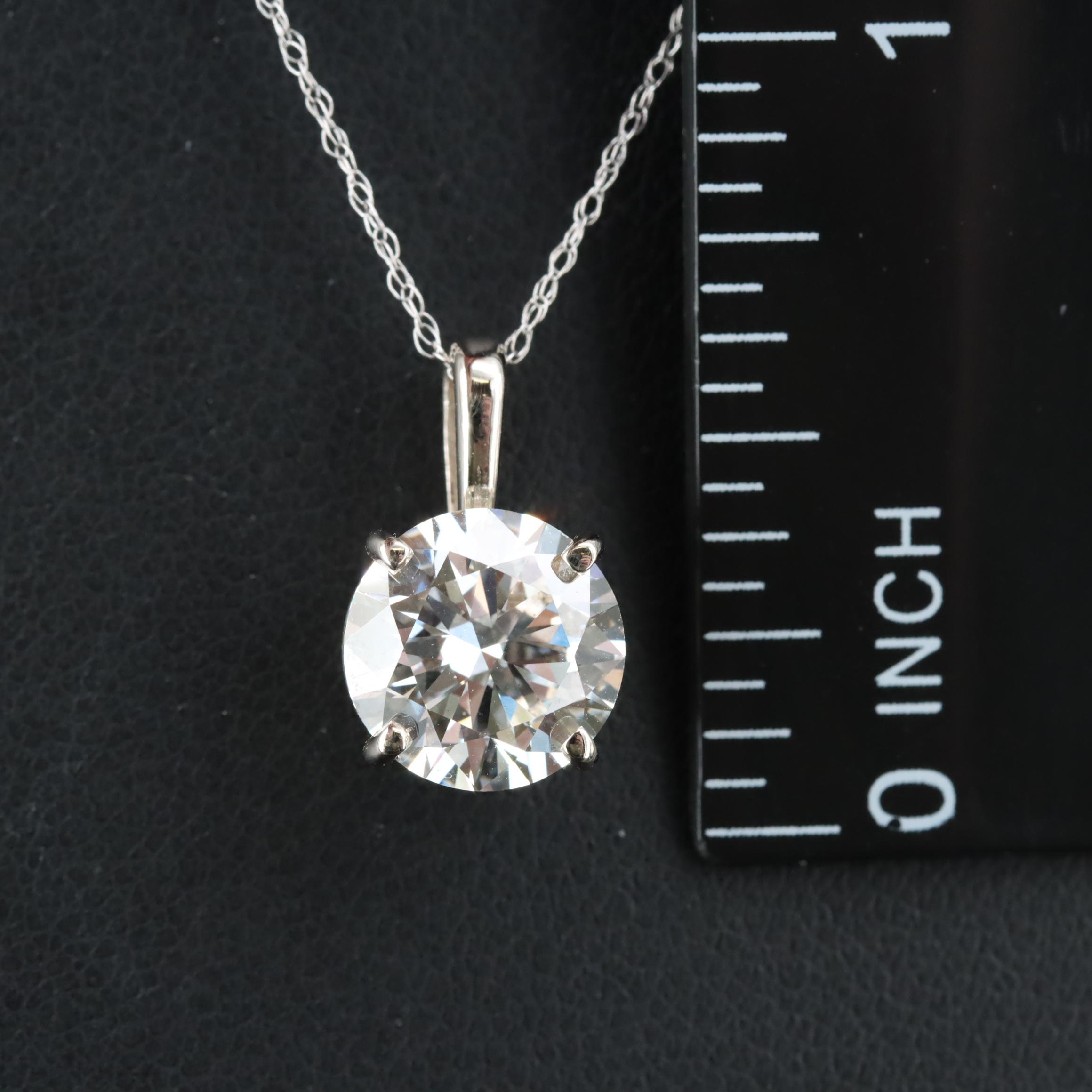 14K 2.50 CT Lab Grown Diamond Solitaire Pendant Necklace with IGI Report