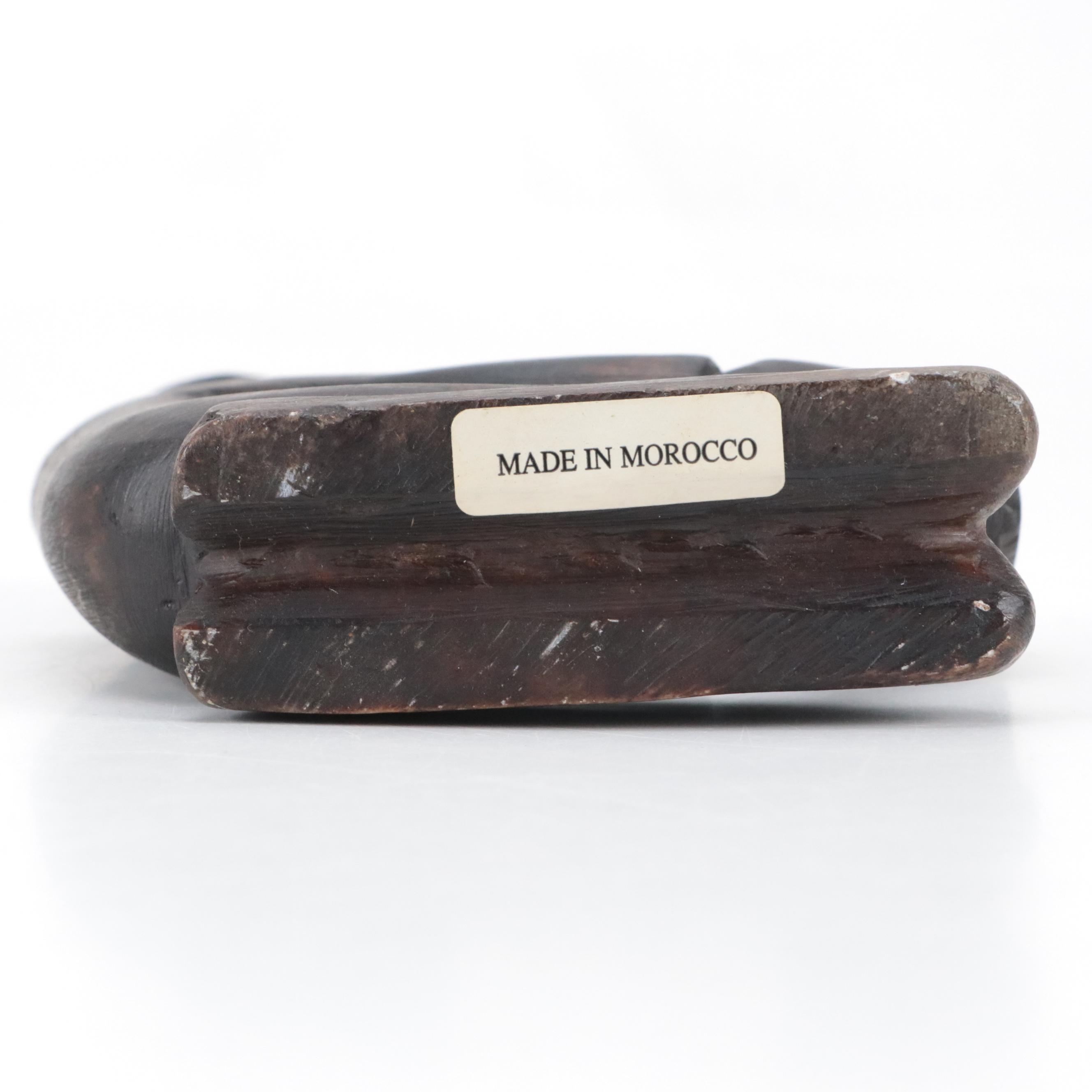 Horse Motif Enameled Brass Box with Moroccan Metal Figural Paperweight