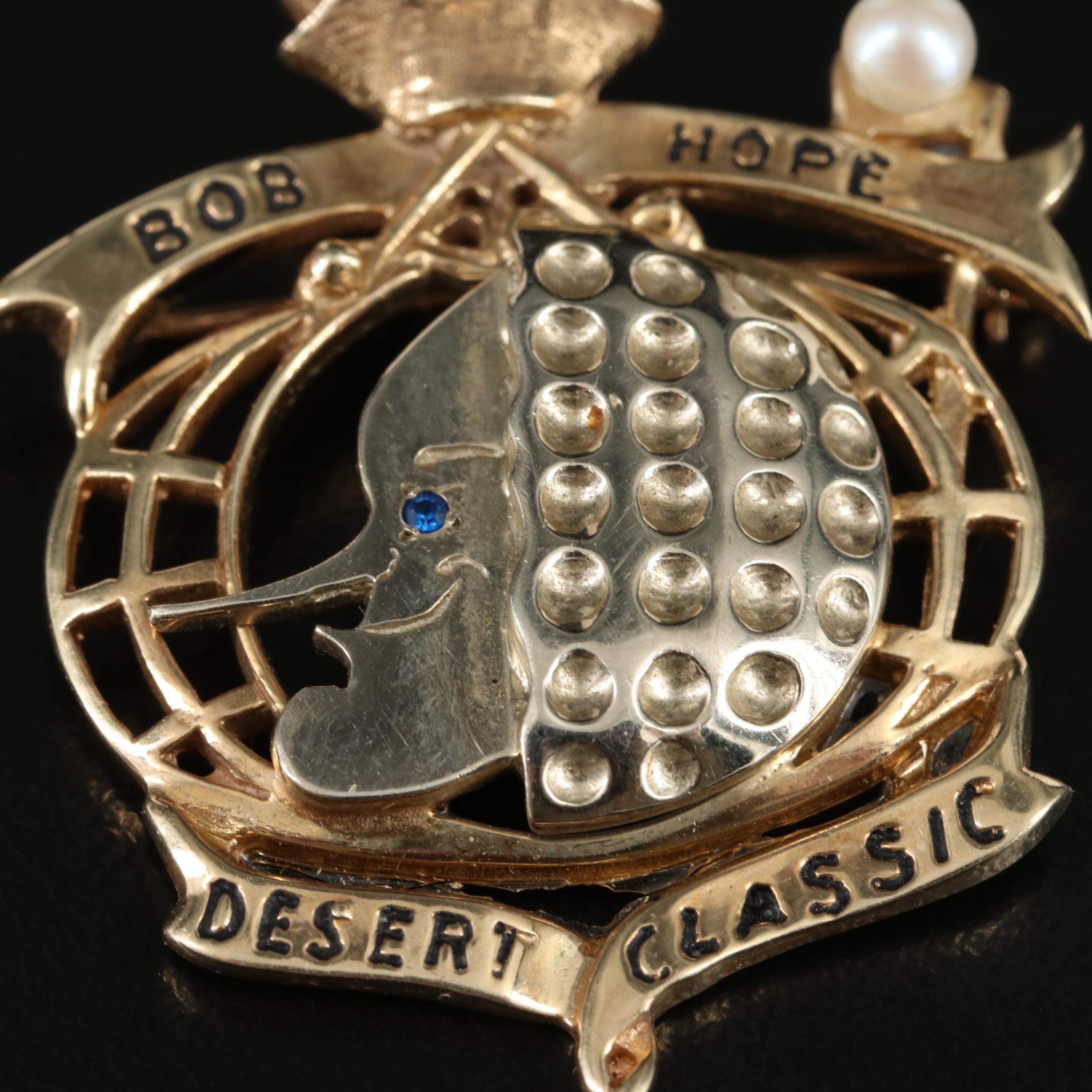 14K Two Tone Pearl and Spinel Bob Hope Desert Classic Converter Brooch