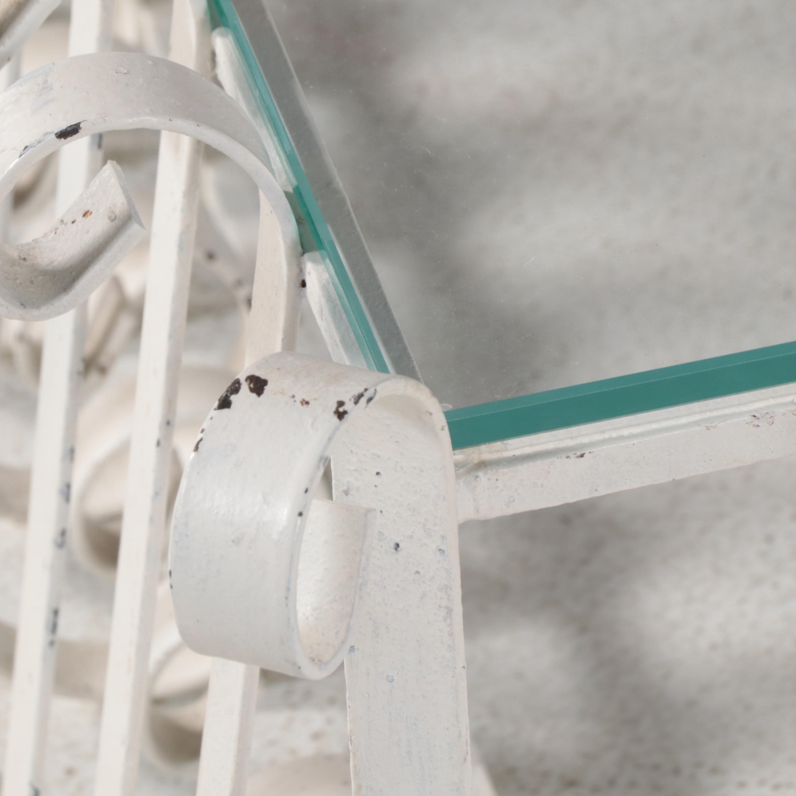 Large Modernist Scrolled Iron & Glass Top Coffee Table, Mid to Late 20th Century