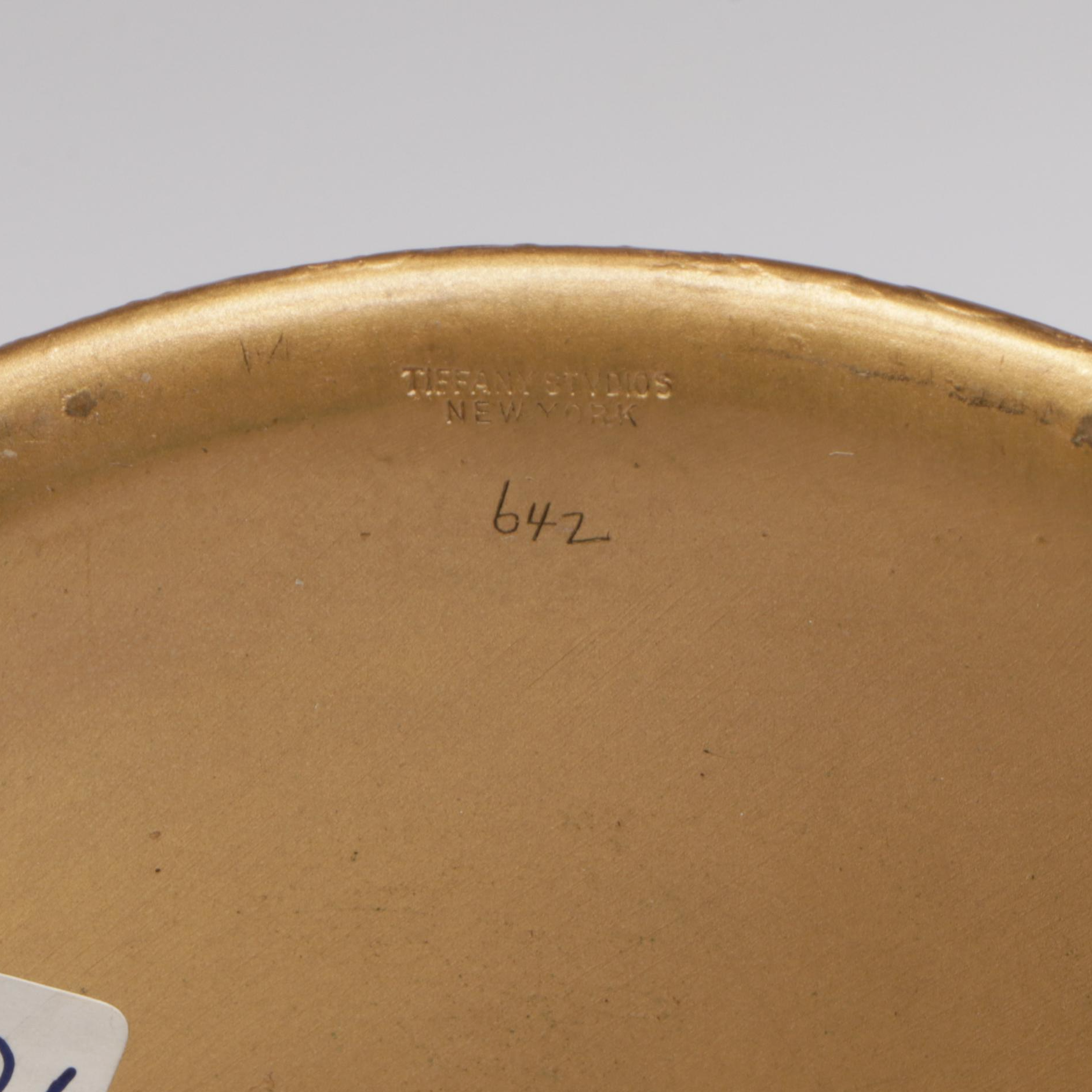 Louis Comfort Tiffany Favrile Art Glass Trumpet Vase in Etched Doré Bronze Base