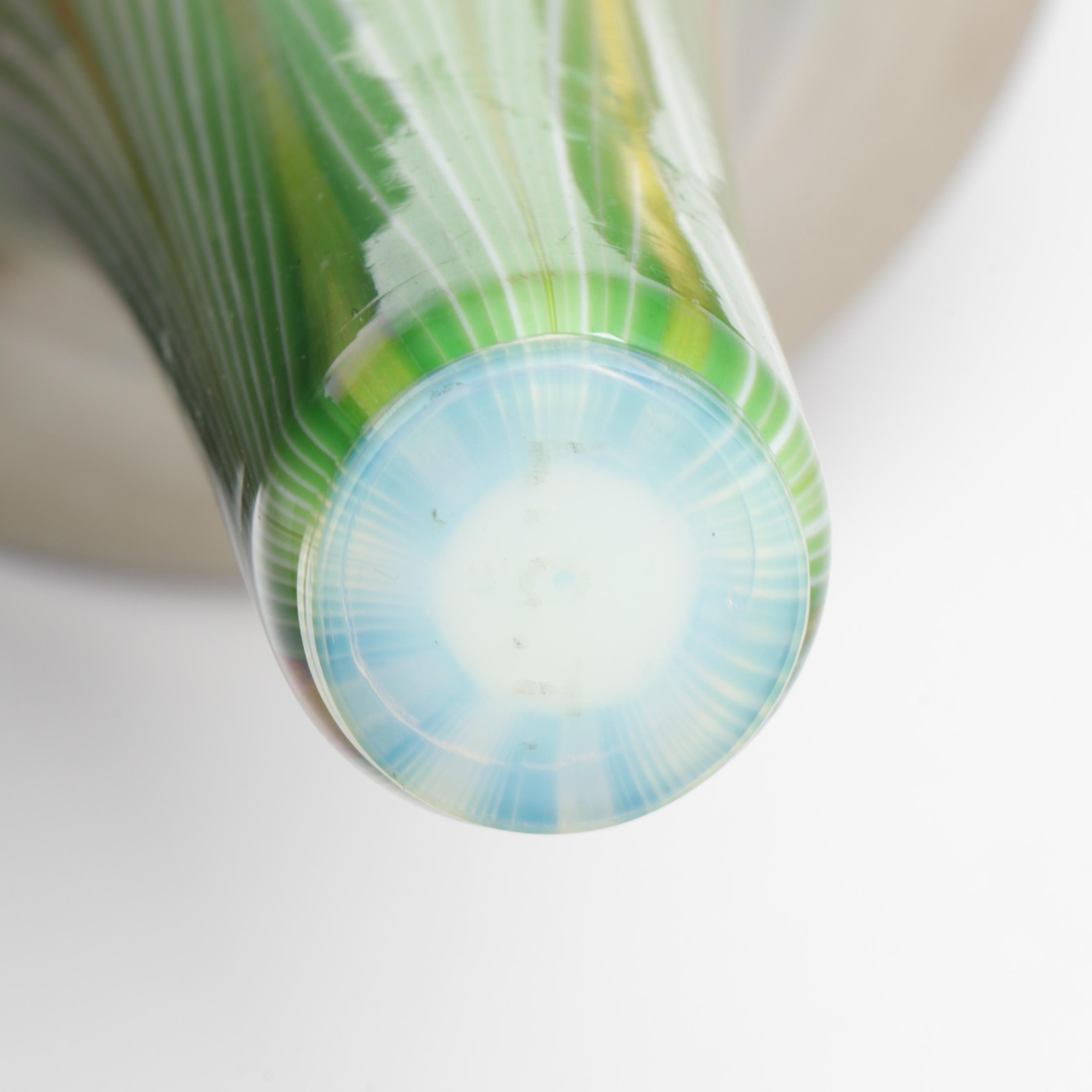 Louis Comfort Tiffany Favrile Art Glass Trumpet Vase in Etched Doré Bronze Base