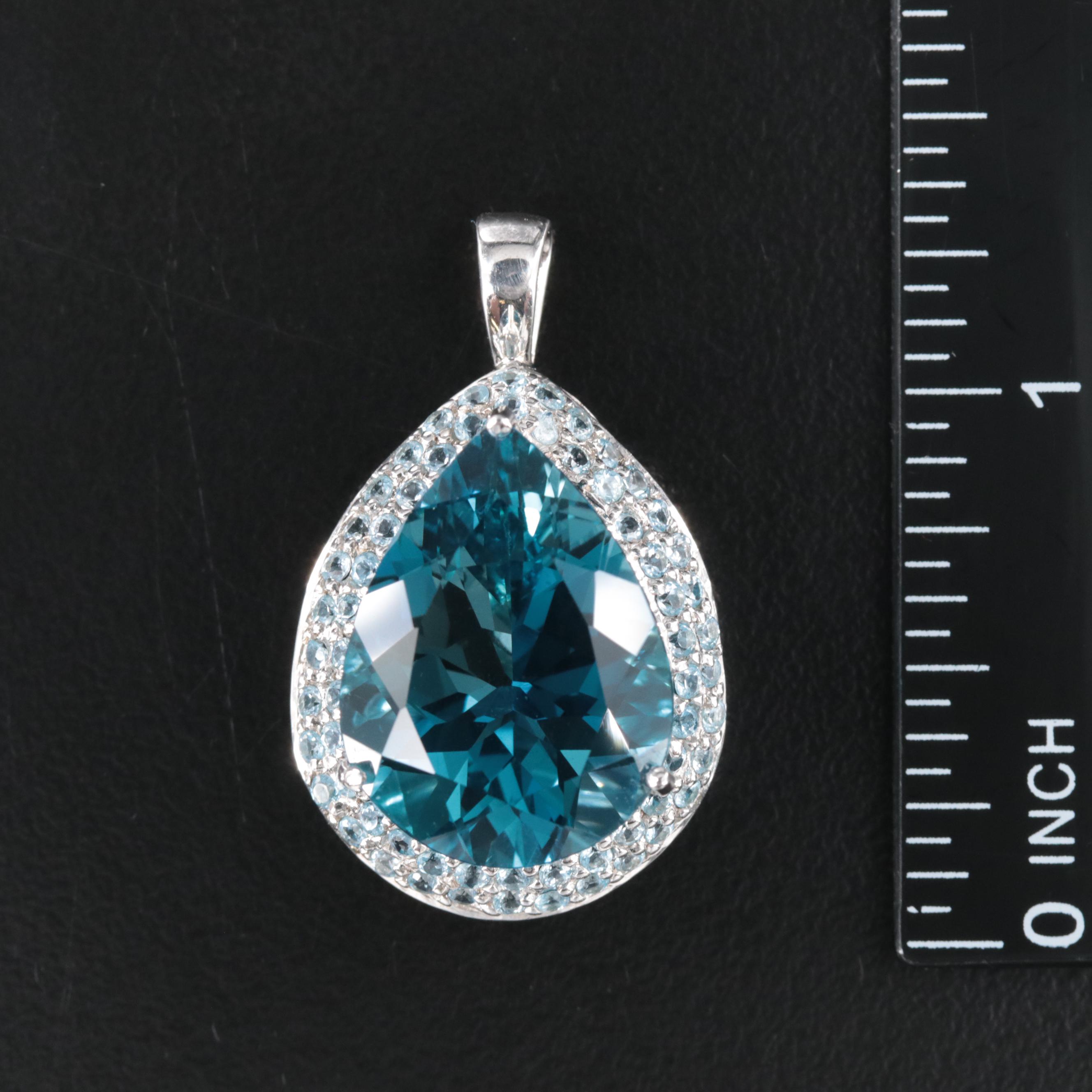 10K 22.48 CT London Blue Topaz and Topaz Pendant