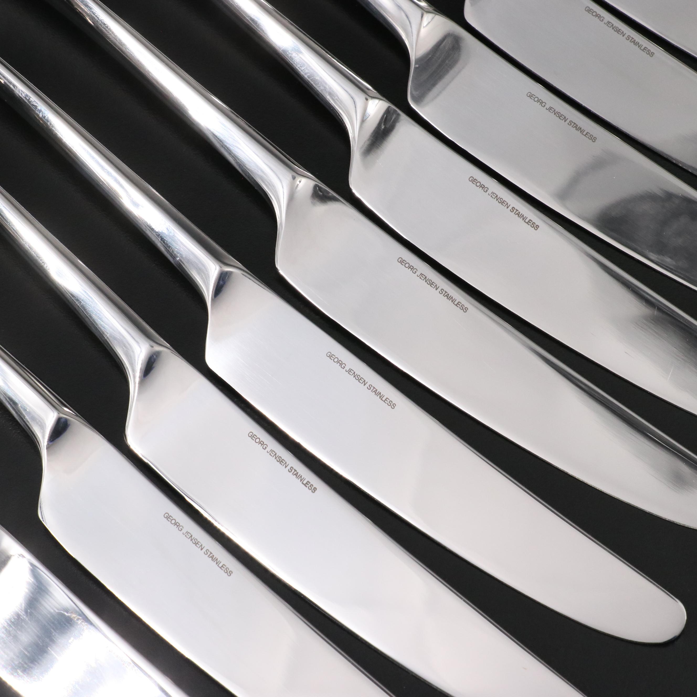 Georg Jensen Stainless Steel Shakers, Dinner Knife Set, and Cheese Knife