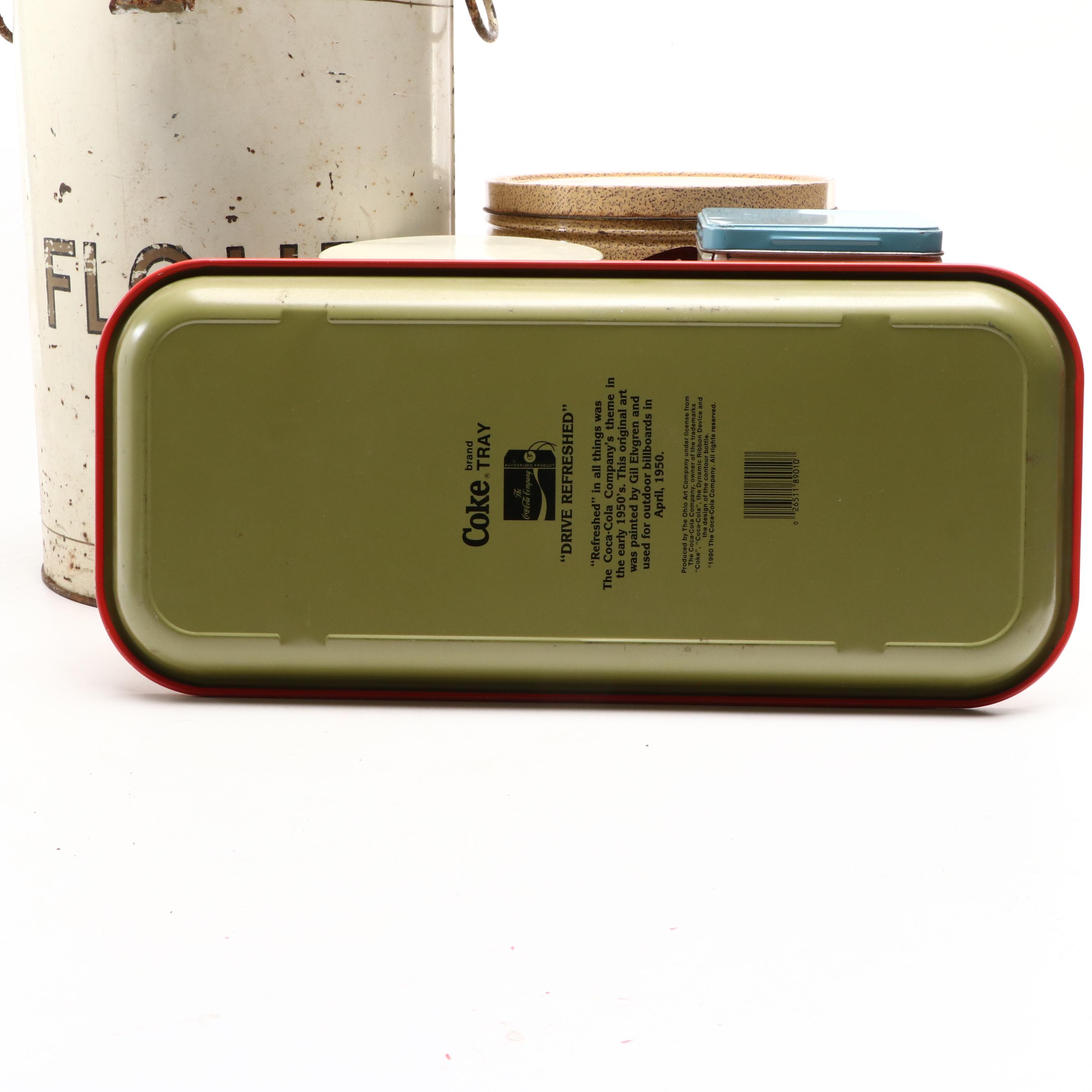 Flour, Saltines, Chips, and Marshmallows Metal Canisters with Coca-Cola Tray