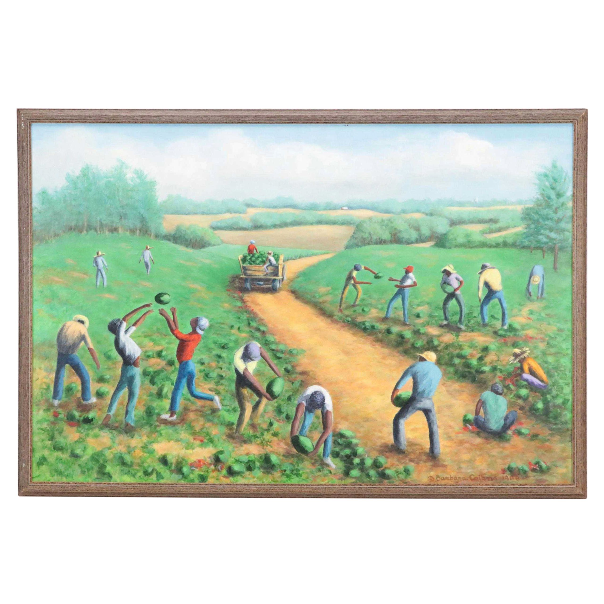 Barbara Collins Oil Painting of a Melon Harvest, 1988