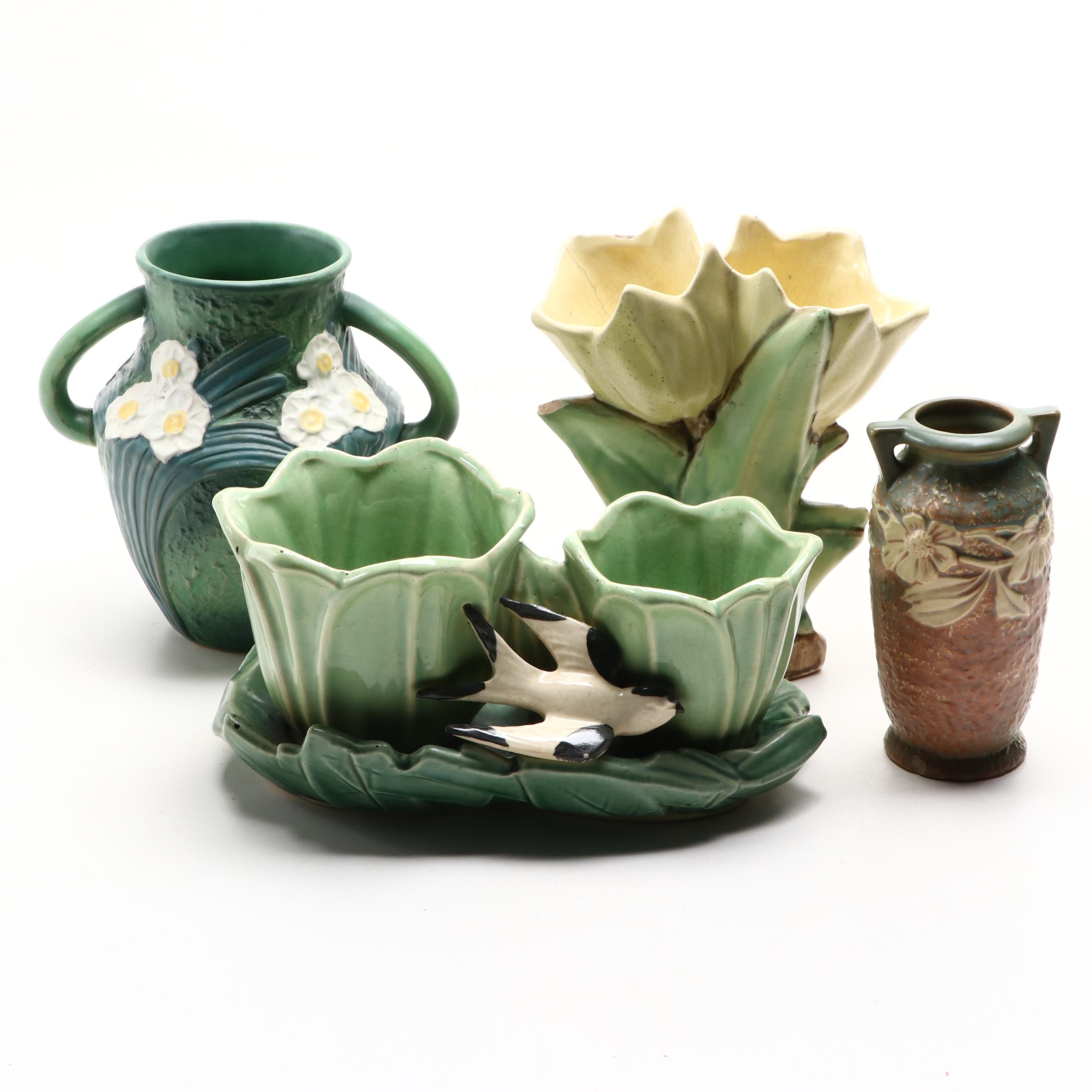 McCoy Tulip Pair Vase with Other Roseville and McCoy Art Pottery, Mid-20th