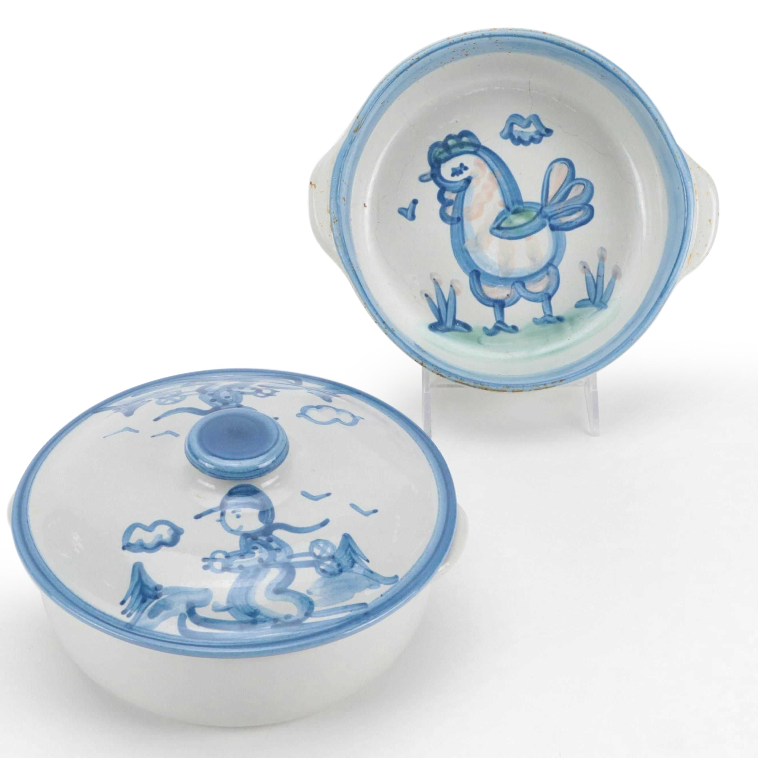 M.A. Hadley Studio Art Pottery "Country Scene" Stoneware Casserole Dishes