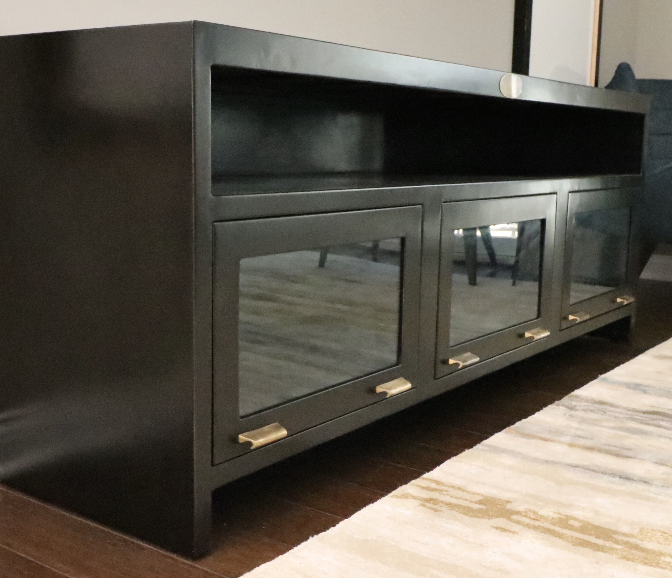 Four Hands "Rockwell" Three-Door Stained Wood and Metal Media Cabinet