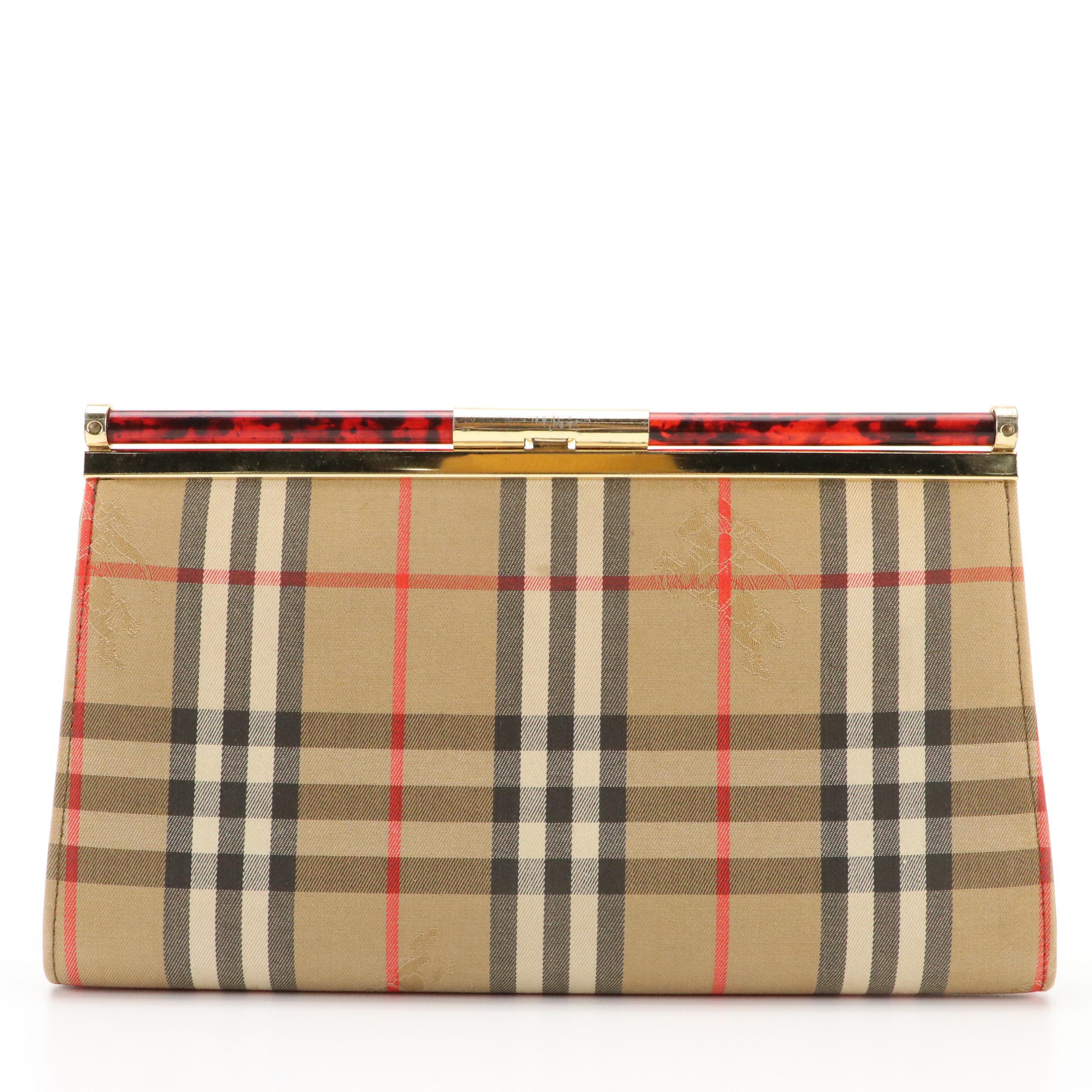 Burberrys Vintage Haymarket Check Canvas Frame Clutch