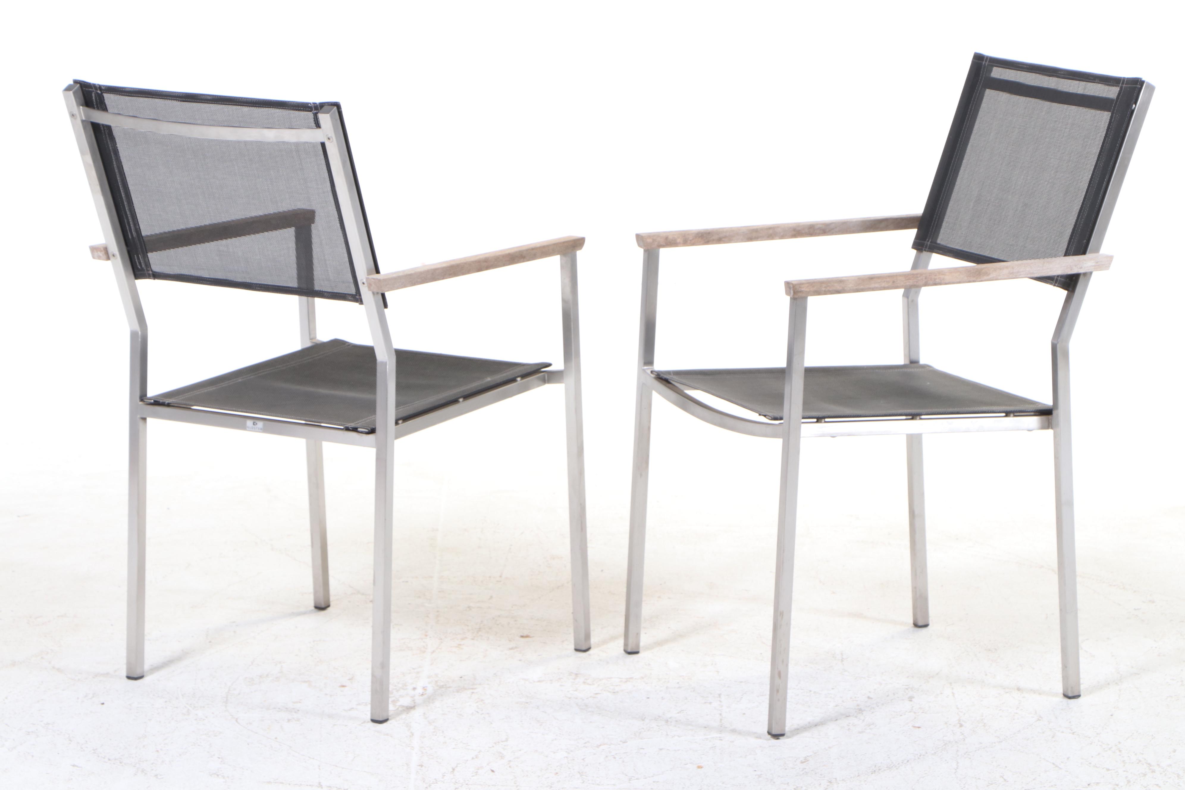 Five-Piece Gloster Modernist Style Brushed Aluminum and Teak Patio Dining Set