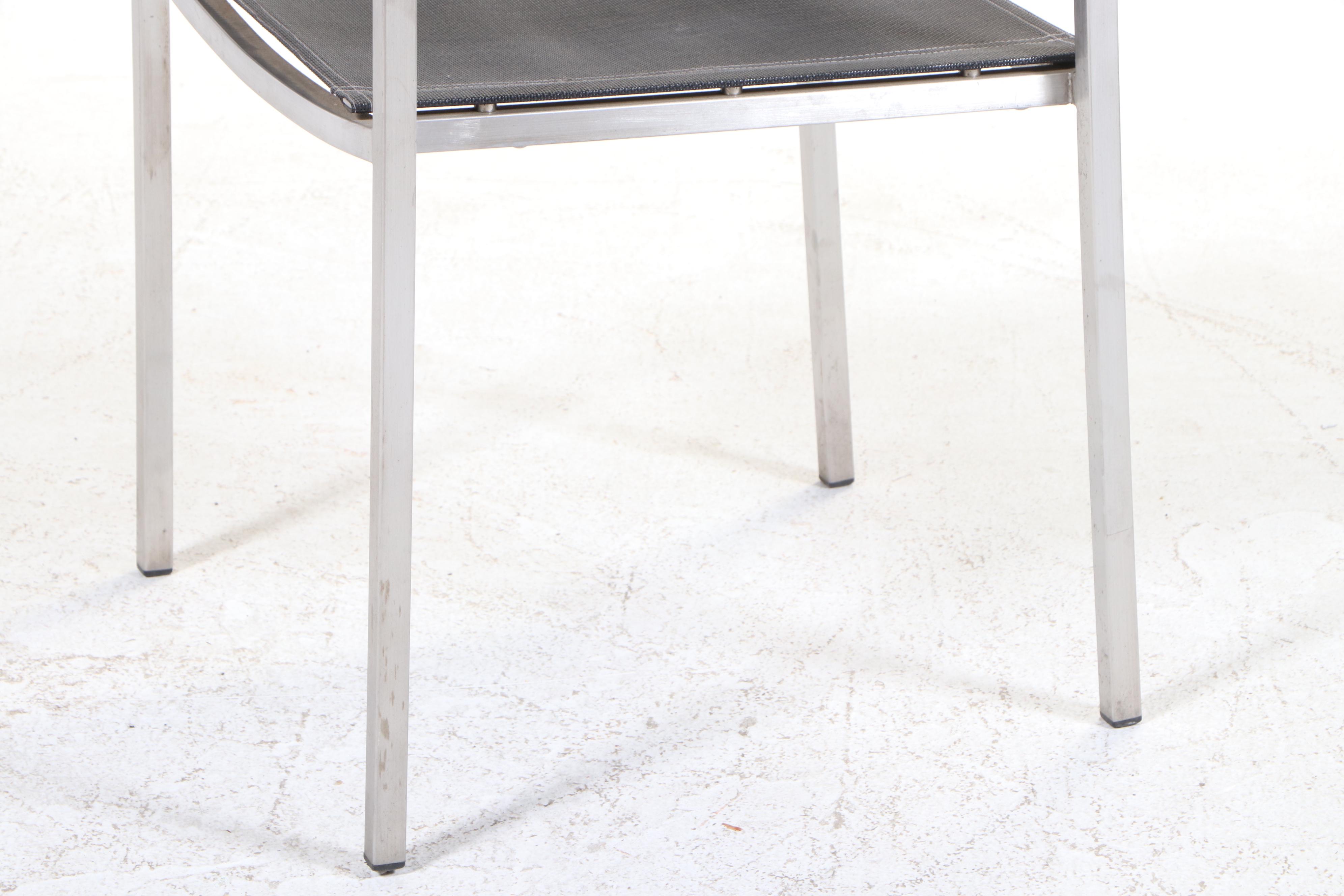 Five-Piece Gloster Modernist Style Brushed Aluminum and Teak Patio Dining Set