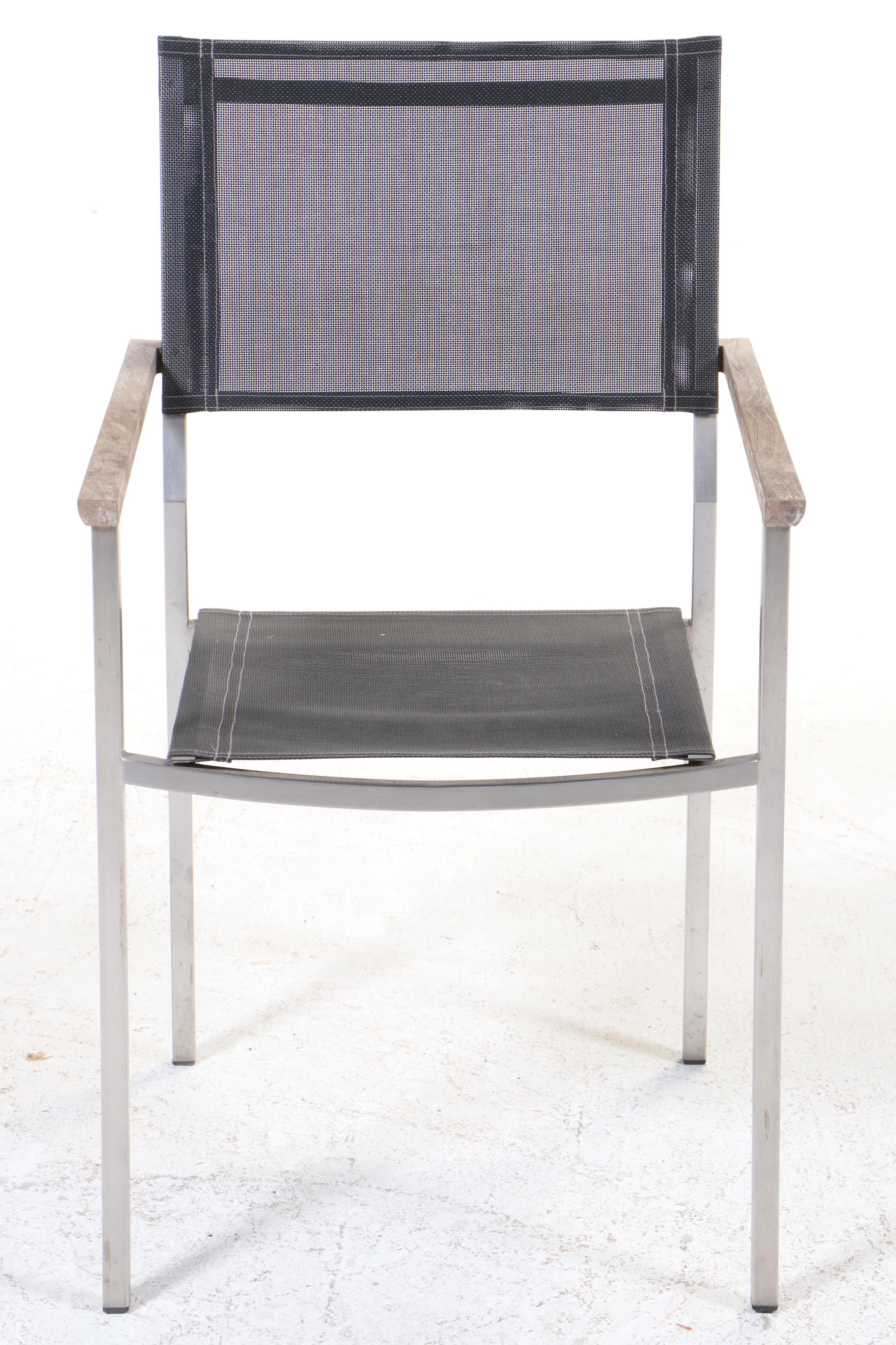 Five-Piece Gloster Modernist Style Brushed Aluminum and Teak Patio Dining Set