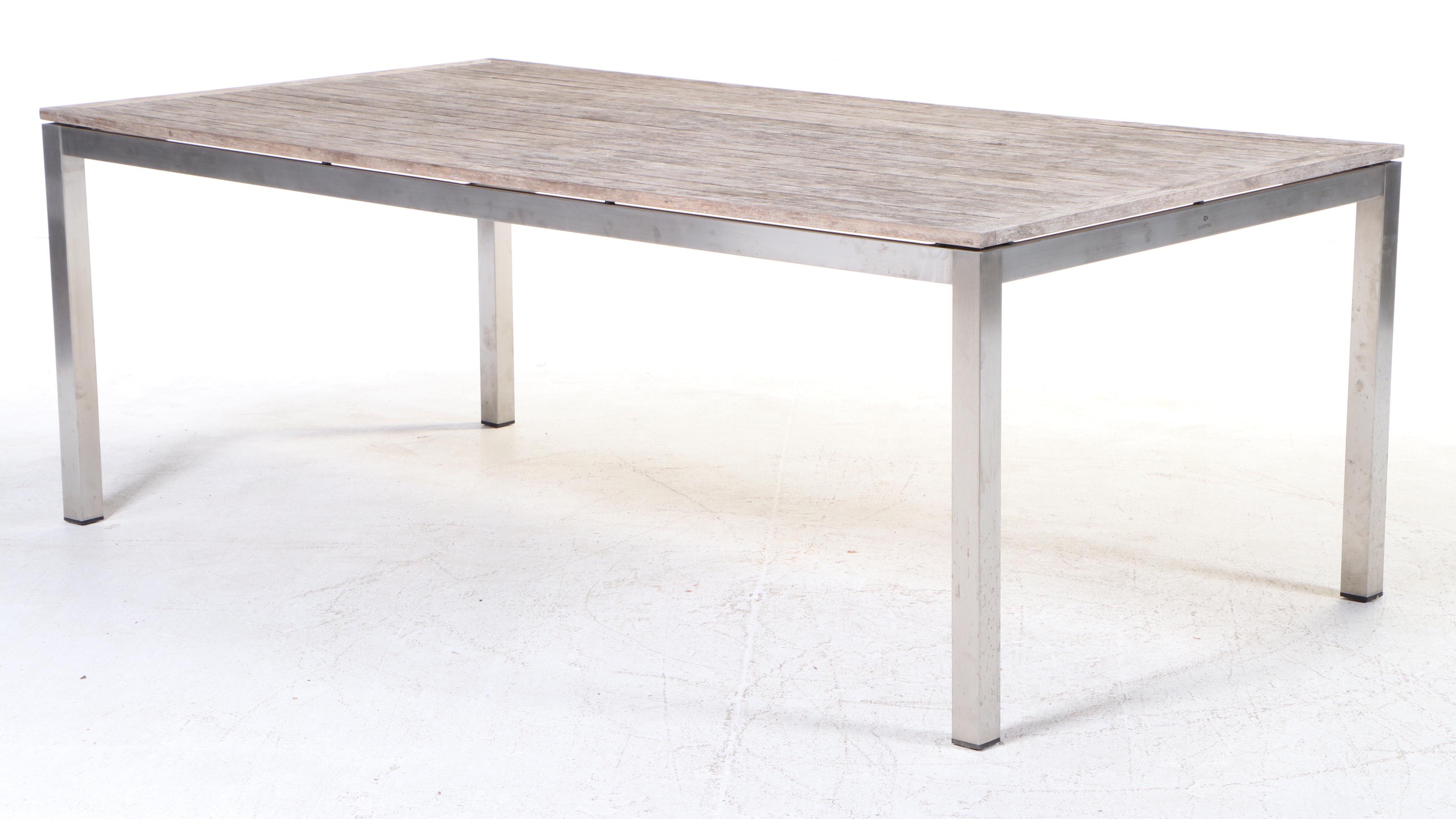 Five-Piece Gloster Modernist Style Brushed Aluminum and Teak Patio Dining Set