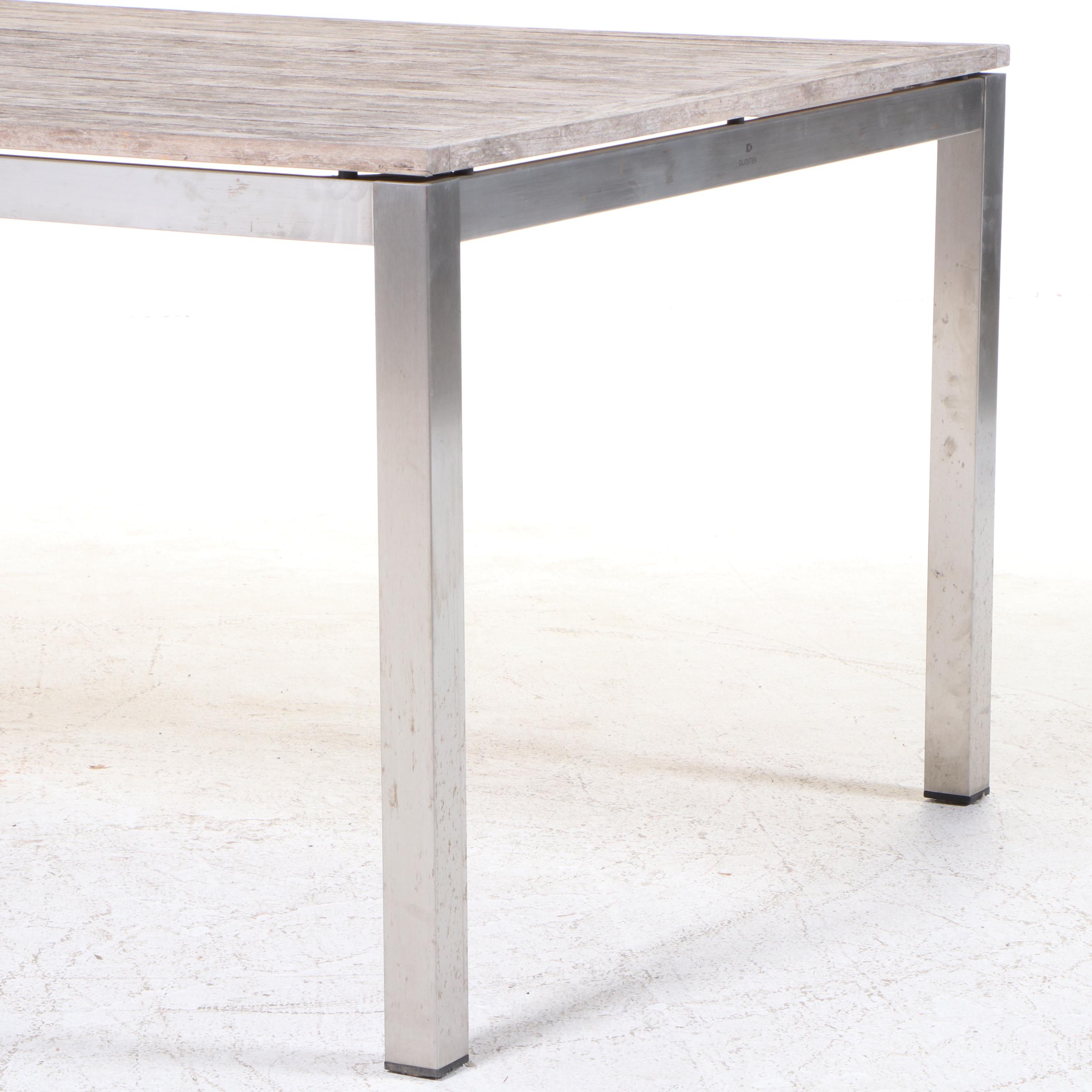 Five-Piece Gloster Modernist Style Brushed Aluminum and Teak Patio Dining Set