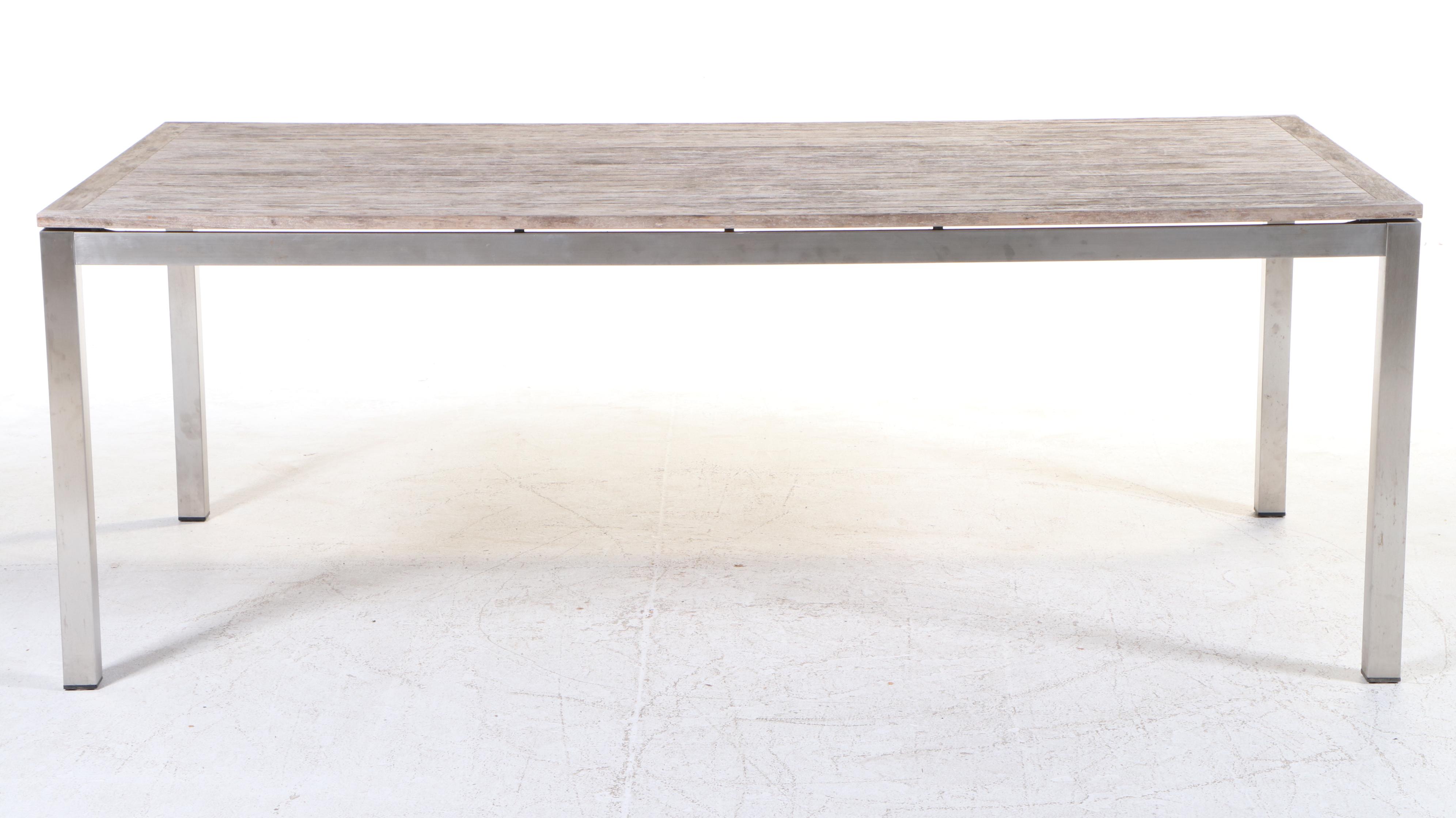 Five-Piece Gloster Modernist Style Brushed Aluminum and Teak Patio Dining Set